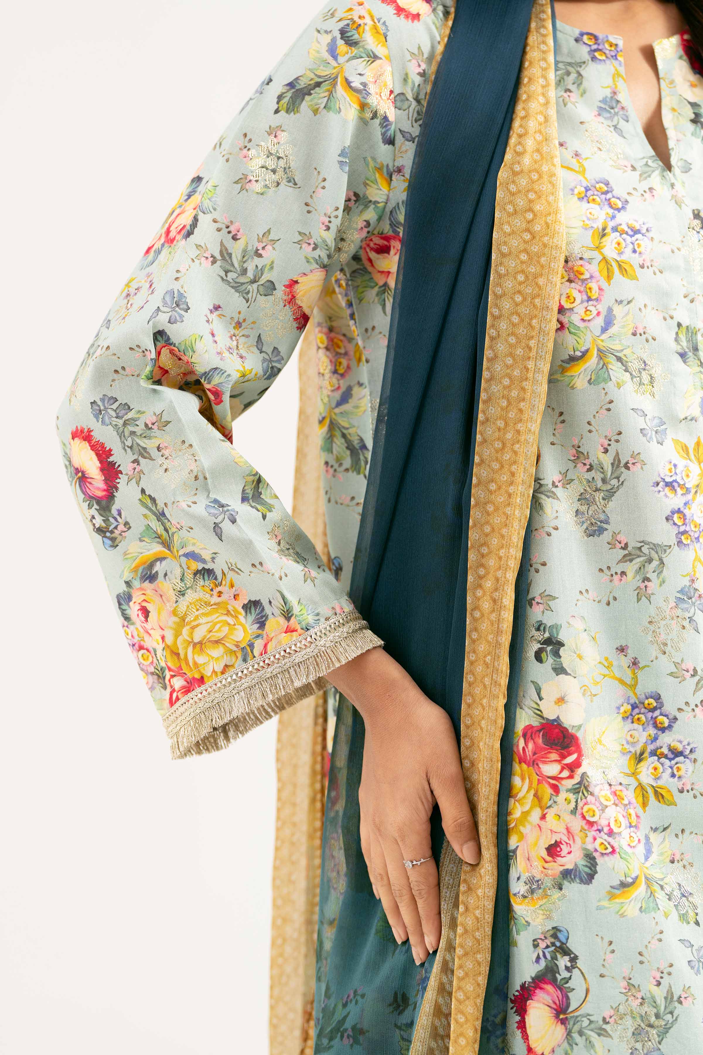 3 Piece - Printed Embroidered Suit - PE25-449