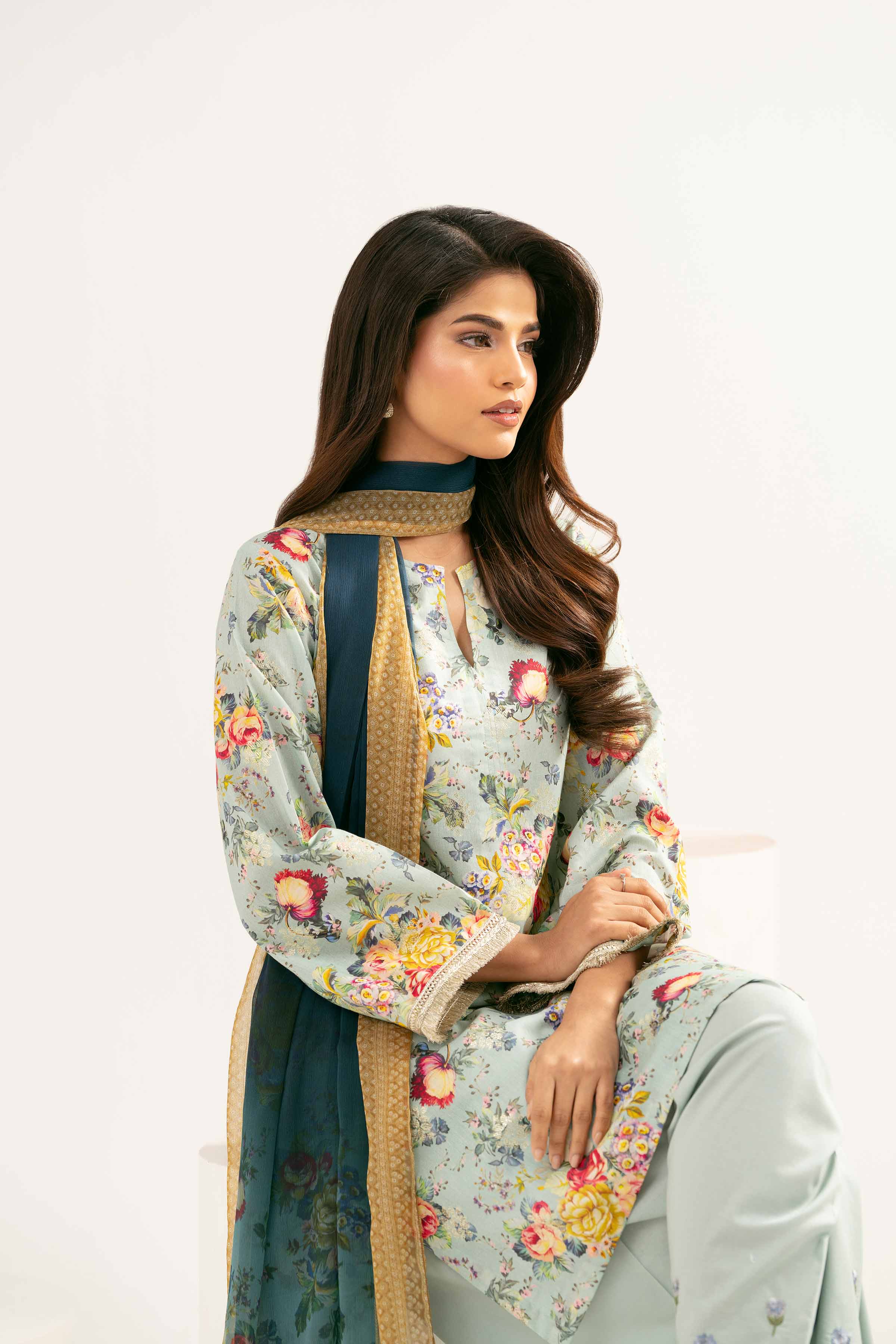3 Piece - Printed Embroidered Suit - PE25-449