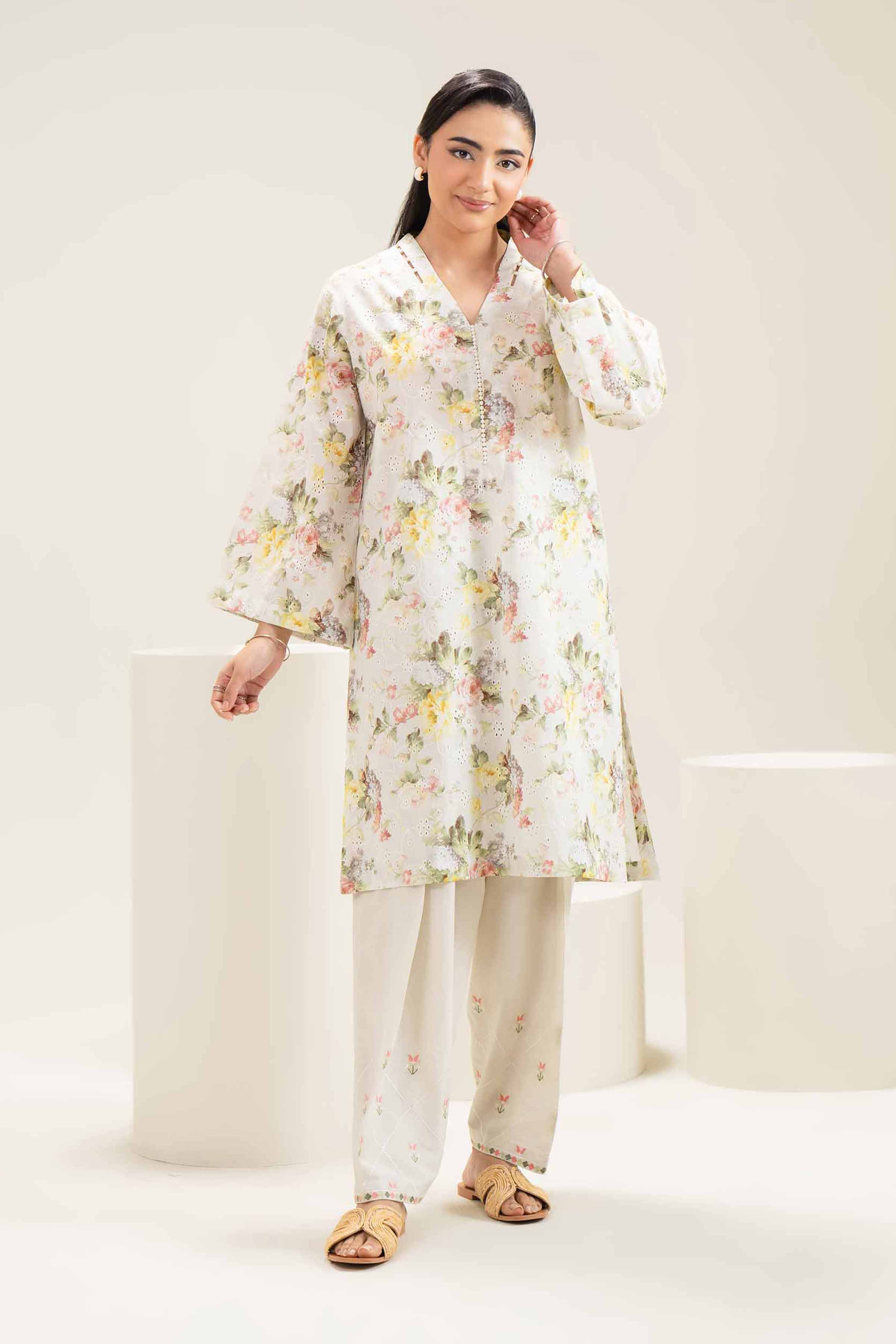 2 Piece - Printed Embroidered Suit - PE25-450