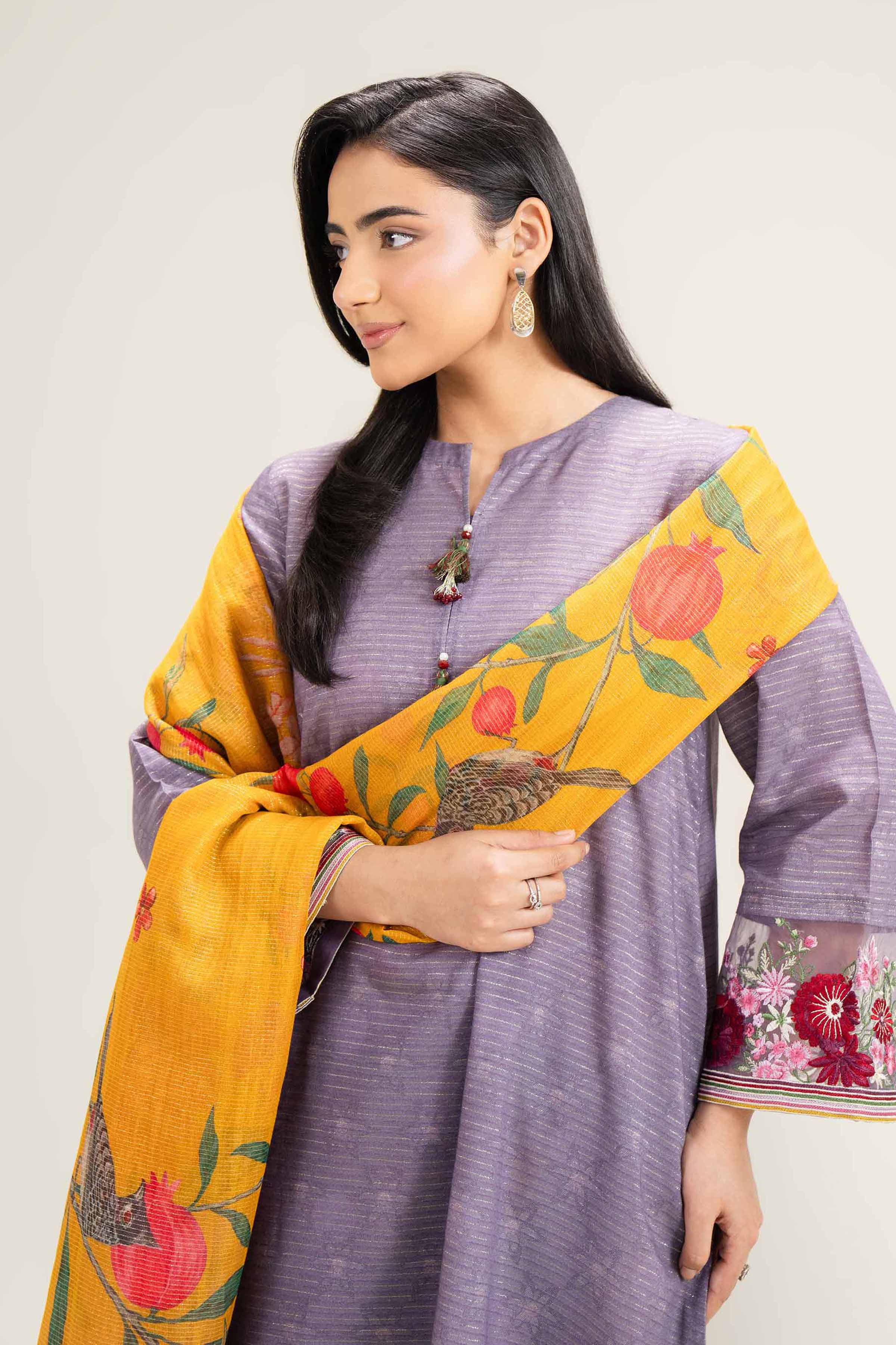 3 Piece - Printed Embroidered Suit - PE25-473