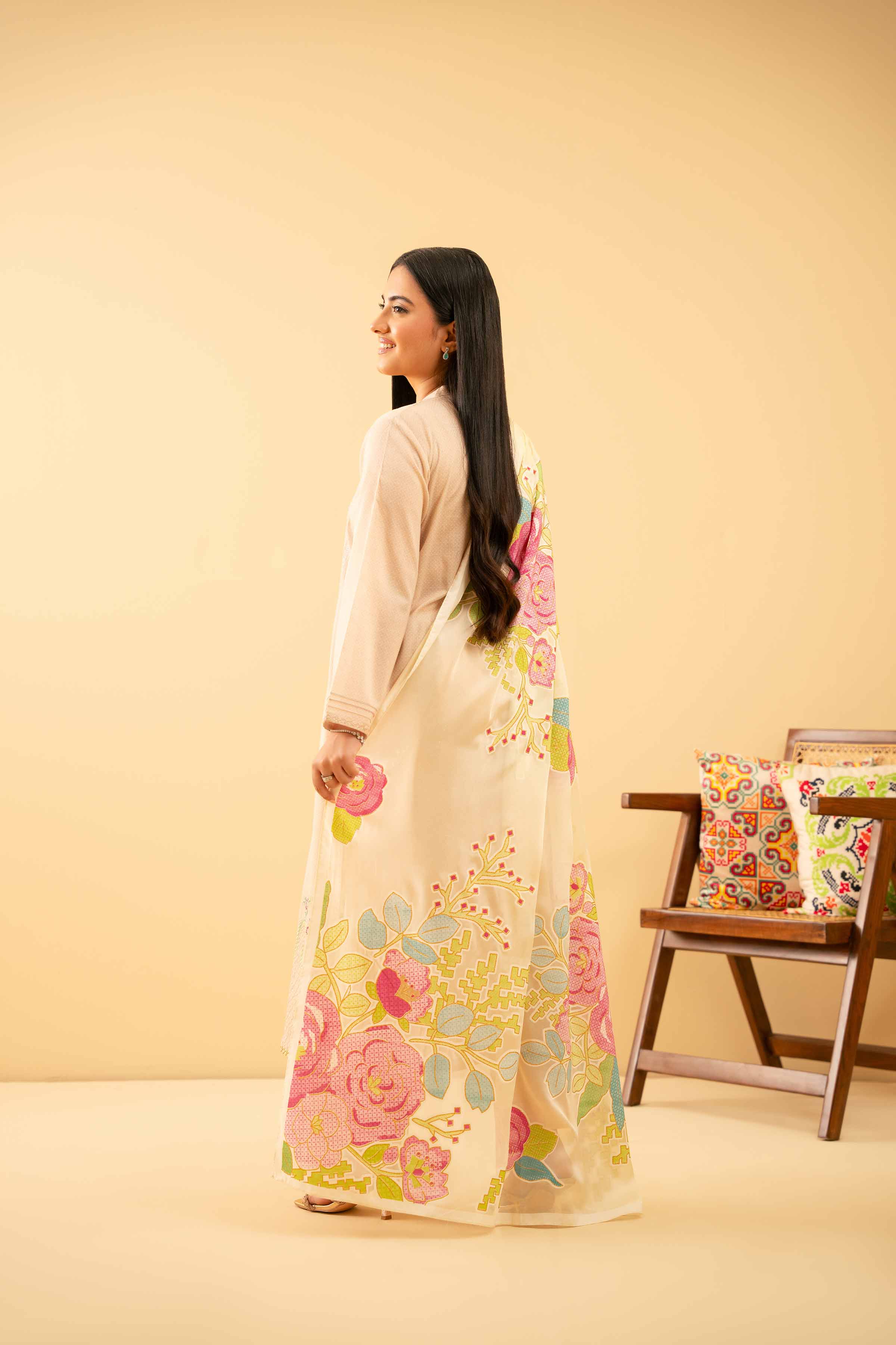 3 Piece - Printed Embroidered Suit - PE25-487