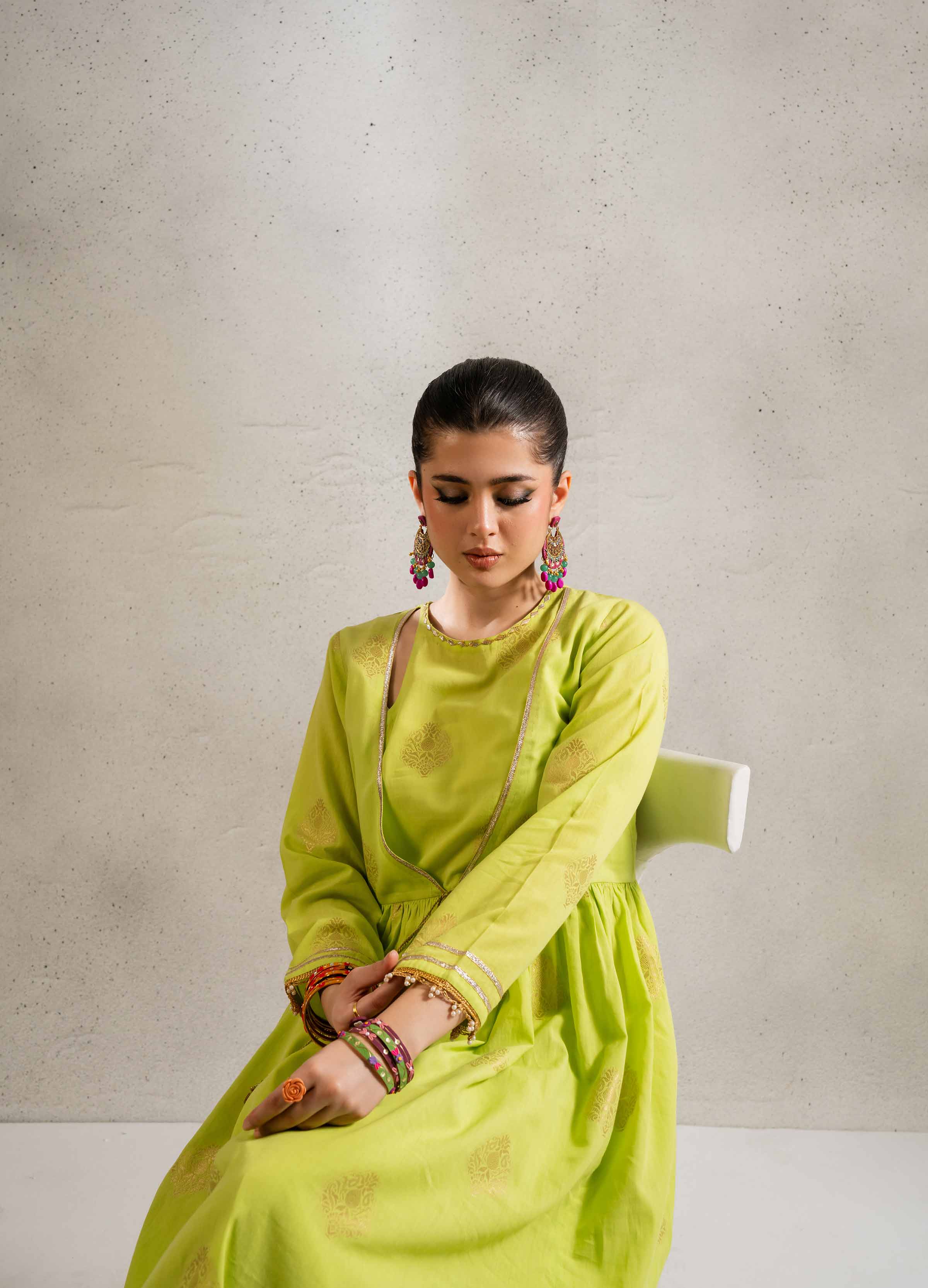 Buy Parrot Green Solids Jacquard 2-piece ready to wear Dress