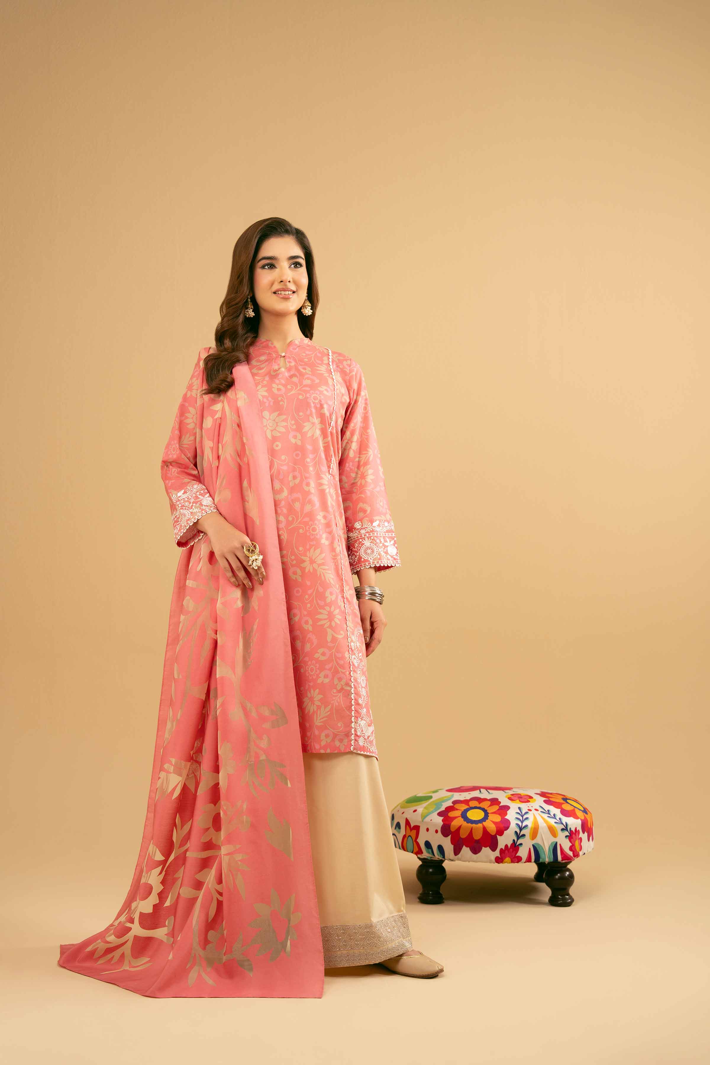 2 Piece - Printed Embroidered Suit - PE25-516