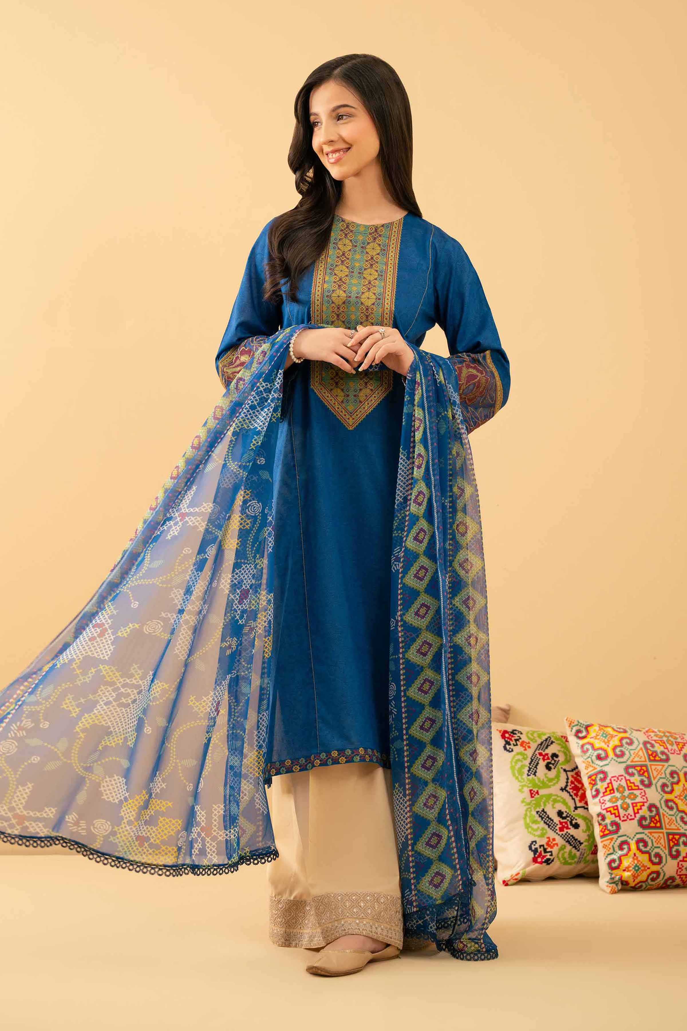 knee length dresses for ladies Nishat Linen 42201556 Blue Freedom to Buy 2022 – Sara Clothes