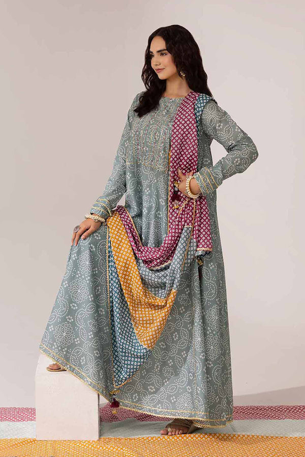 3 Piece - Printed Embroidered Suit - PE25-92