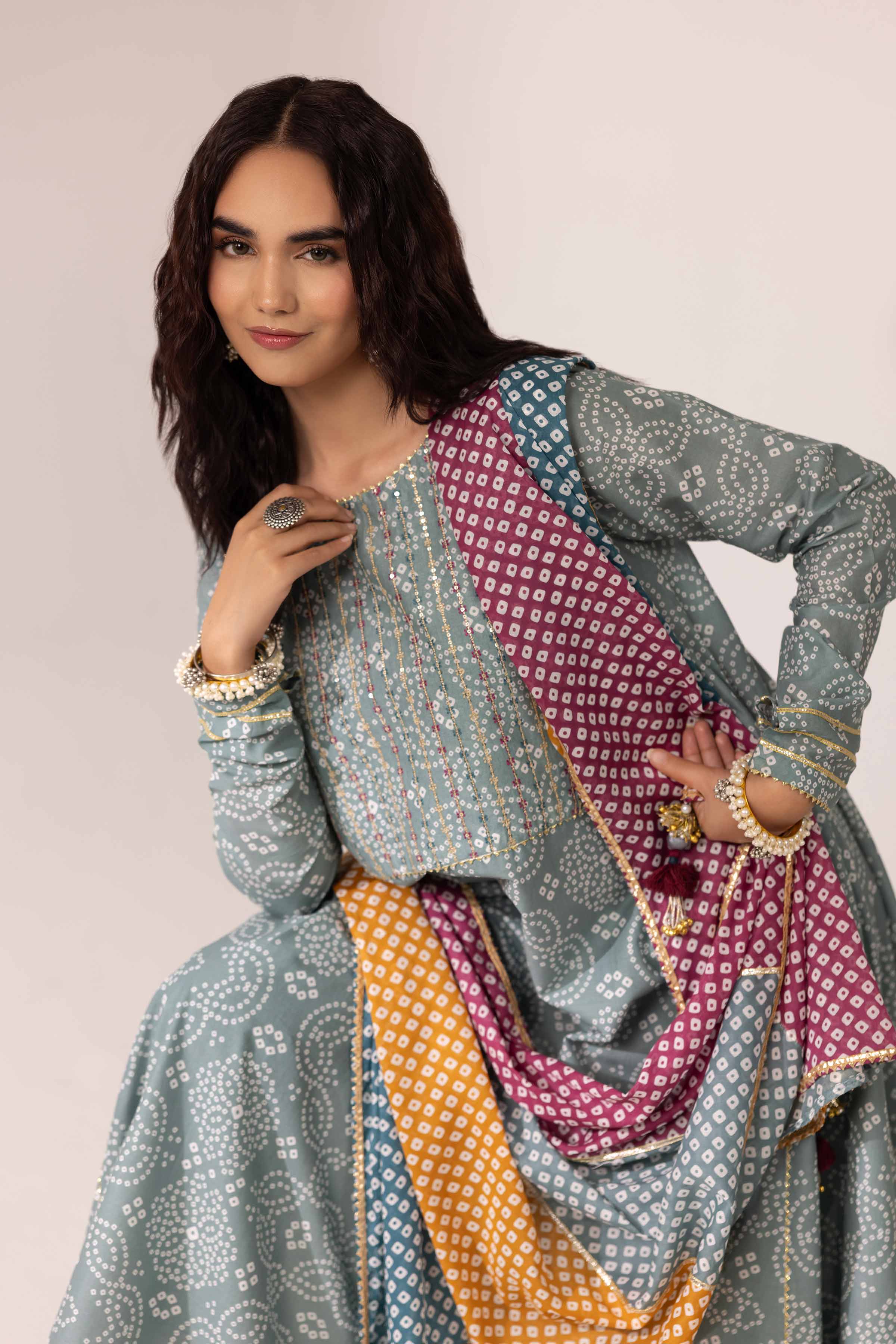 3 Piece - Printed Embroidered Suit - PE25-92