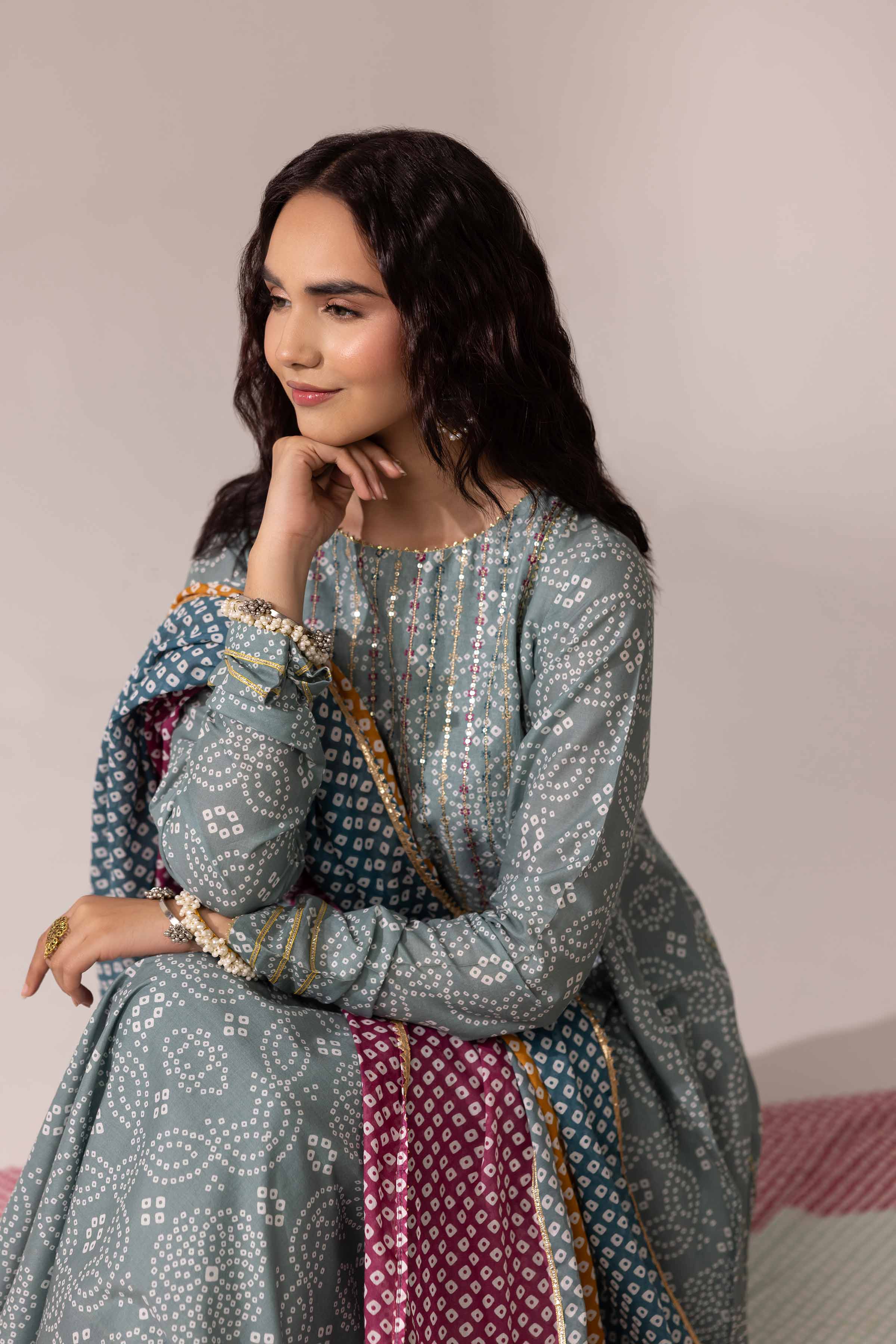 3 Piece - Printed Embroidered Suit - PE25-92