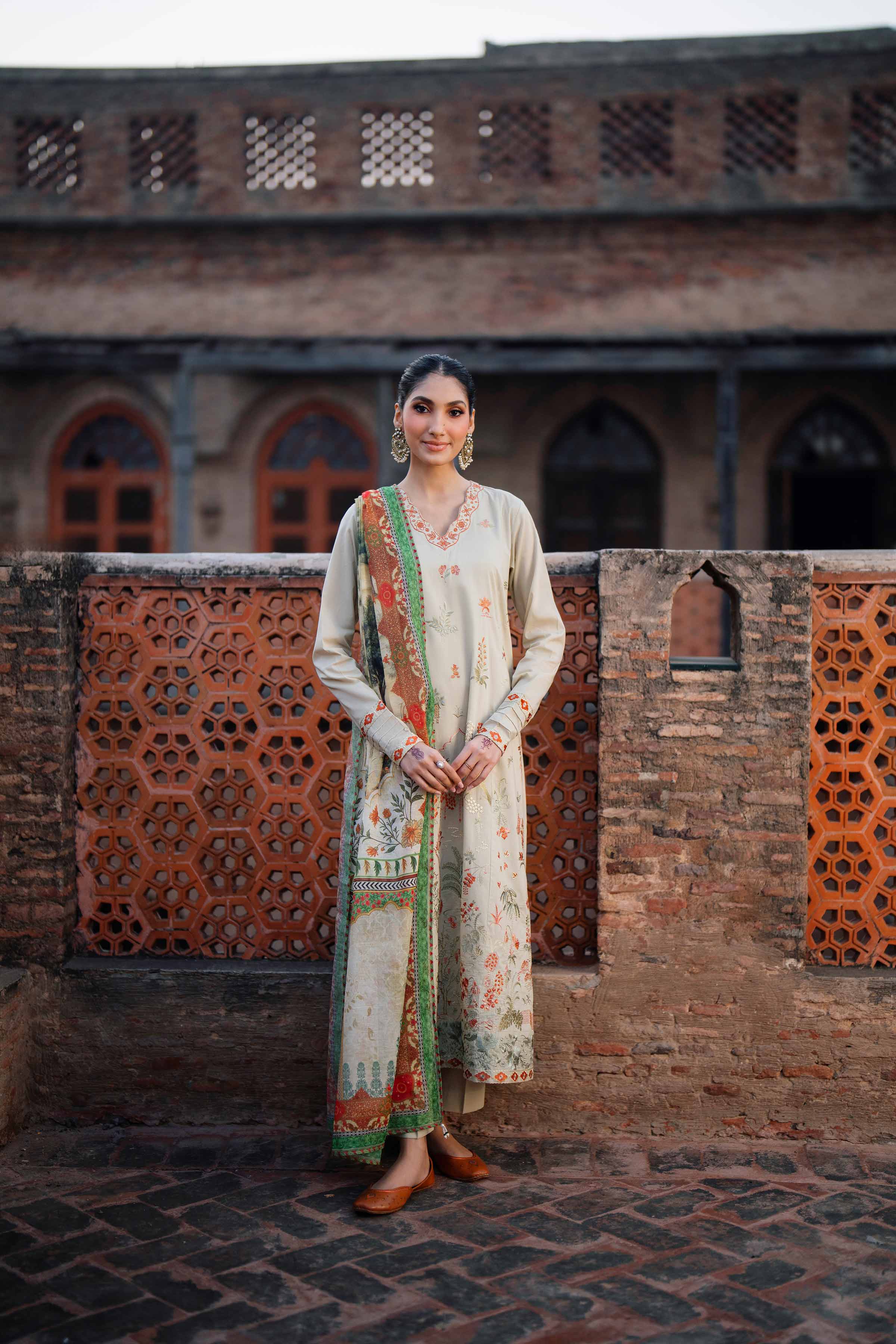 3 Piece - Printed Embroidered Suit - PE26-147