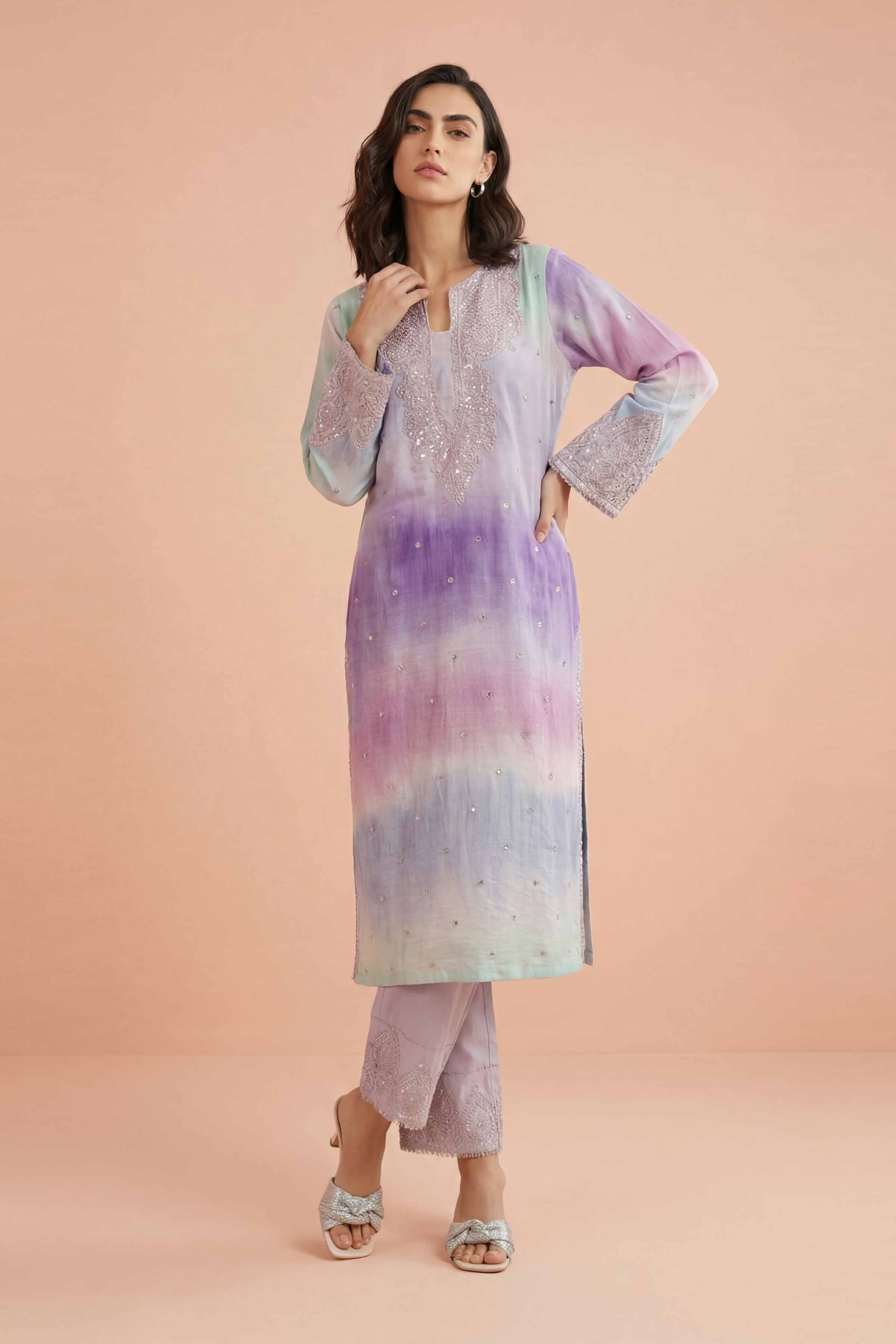 2 Piece - Printed Embroidered Suit - PE26-229