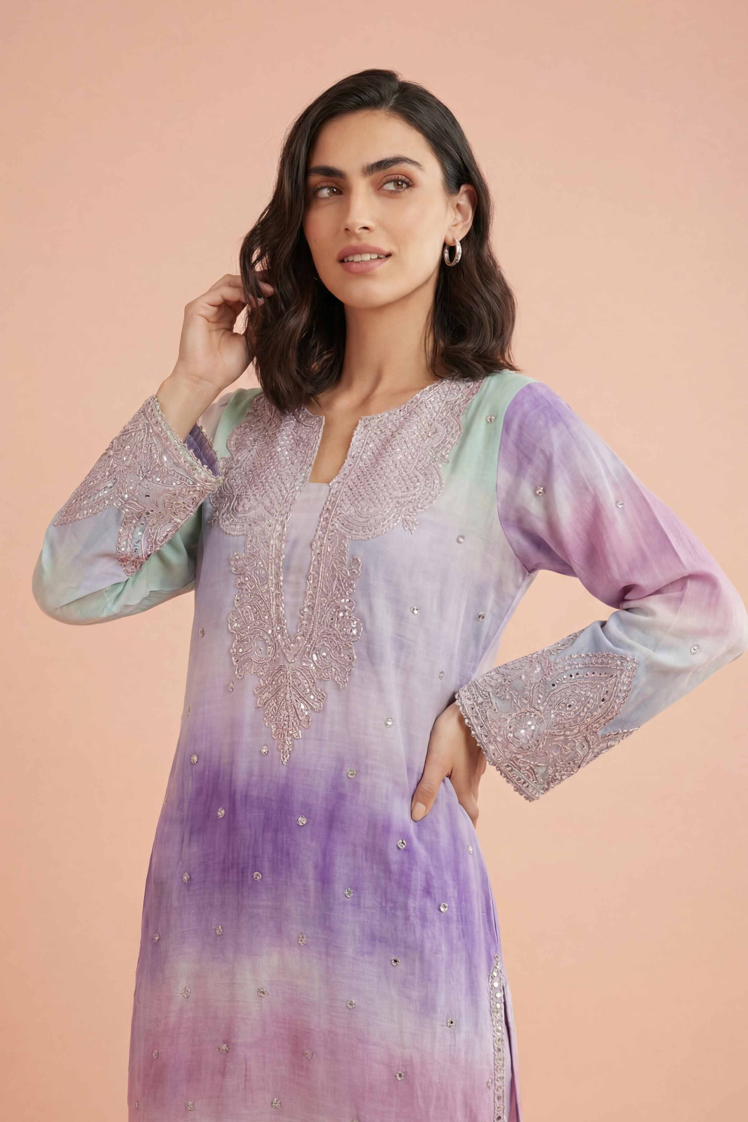 2 Piece - Printed Embroidered Suit - PE26-229