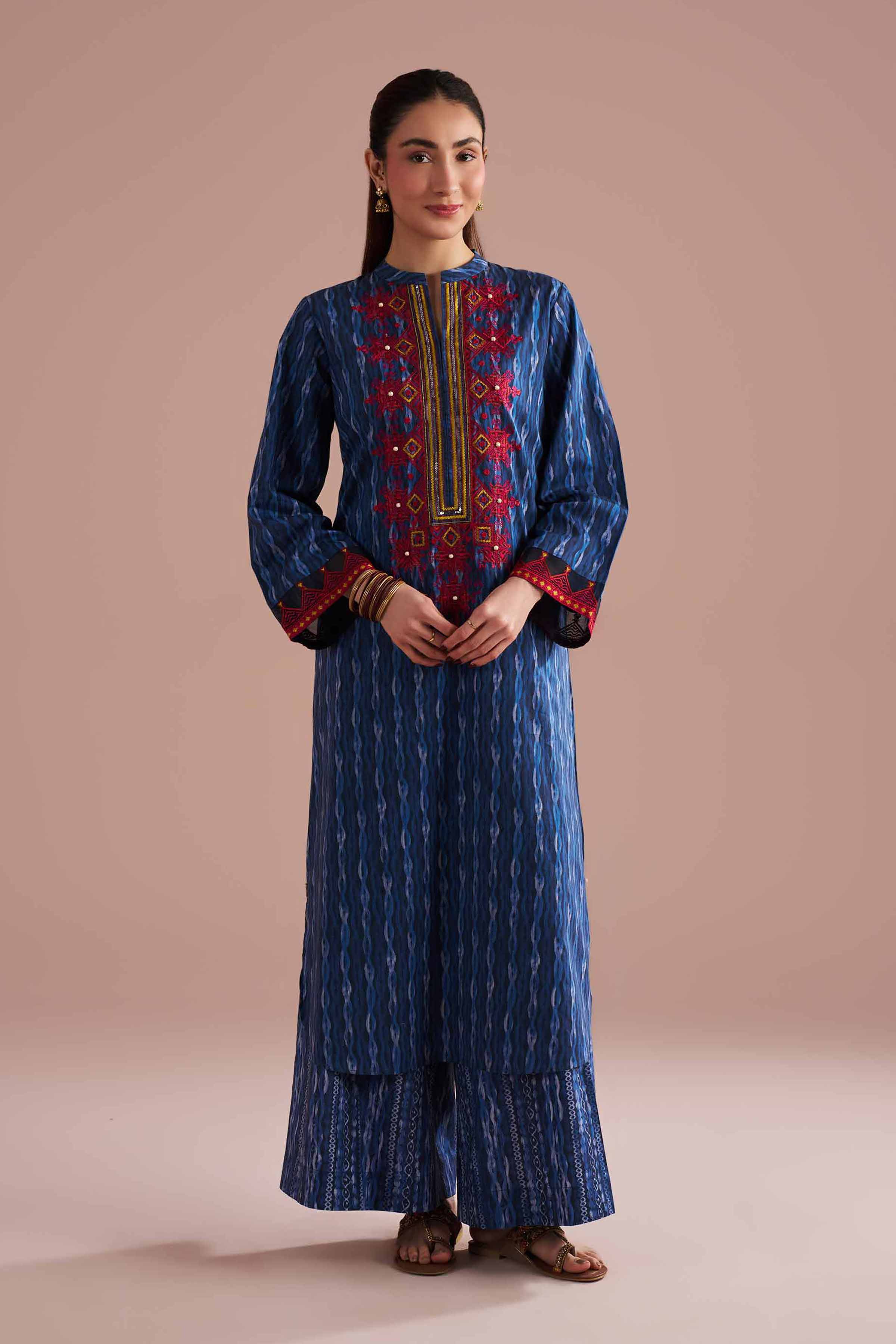 2 Piece - Printed Embroidered Suit - PE26-252