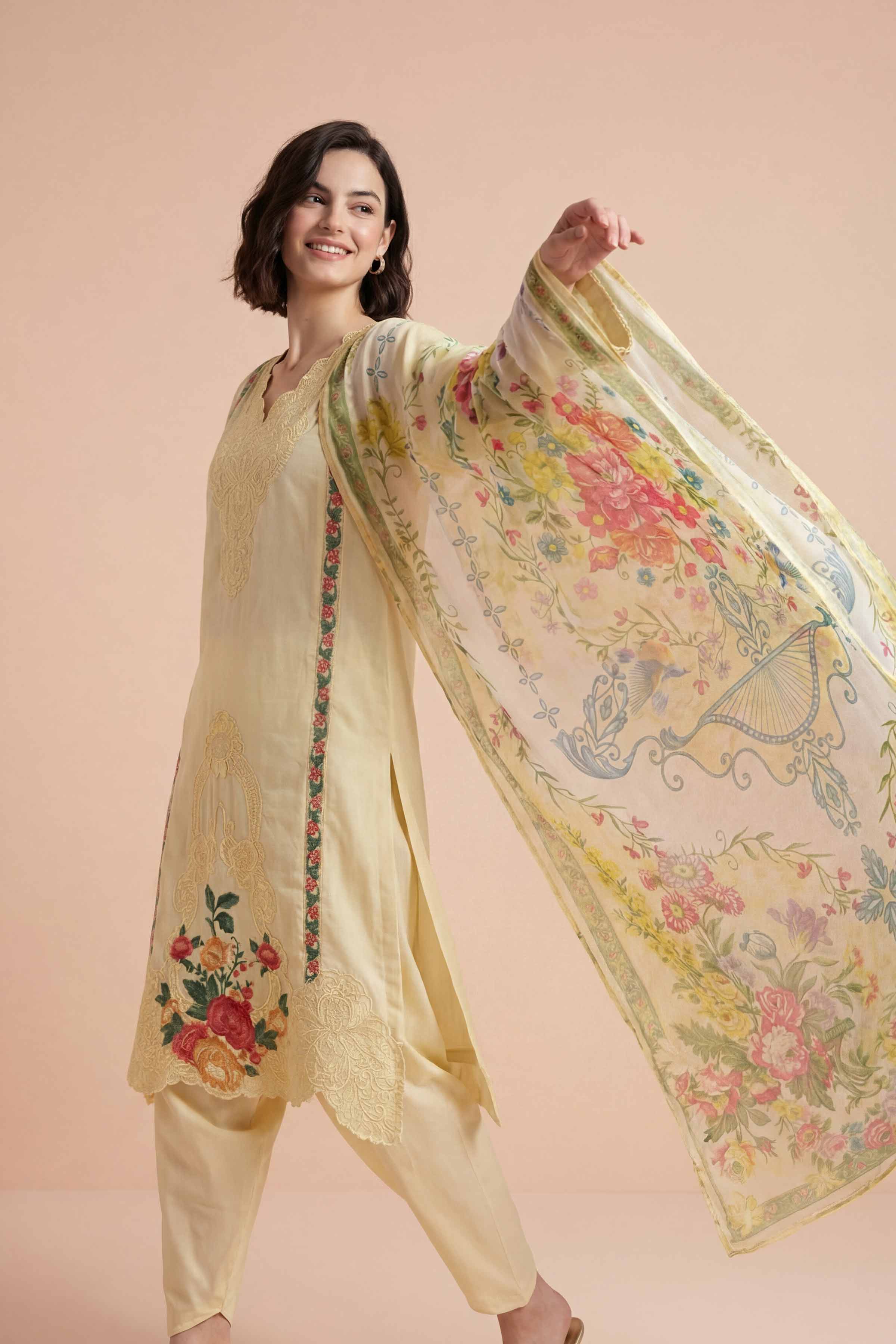 3 Piece - Embroidered Suit - PE26-318