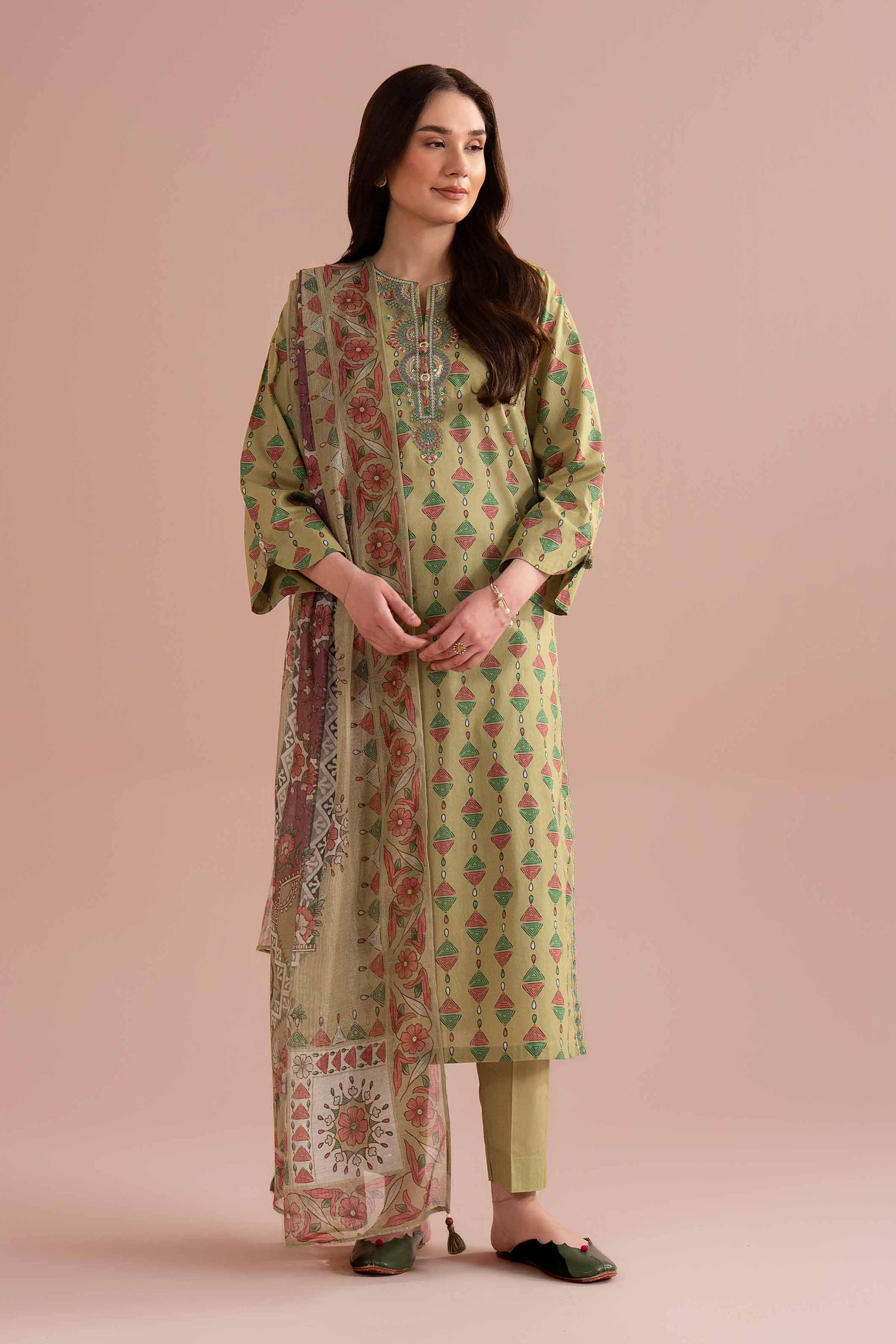 3 Piece - Printed Embroidered Suit - PE26-330