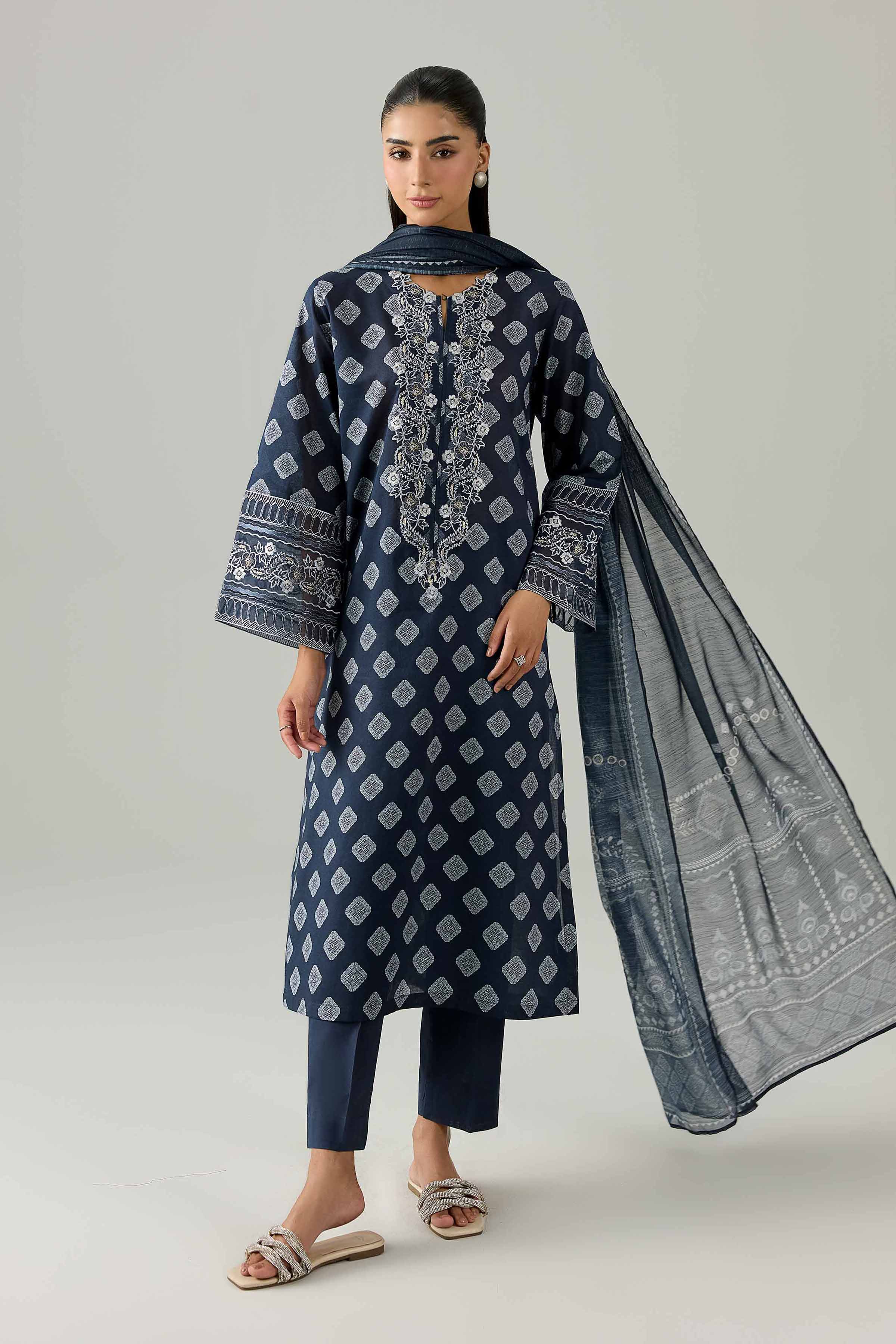 3 Piece - Printed Embroidered Suit - PE26-334