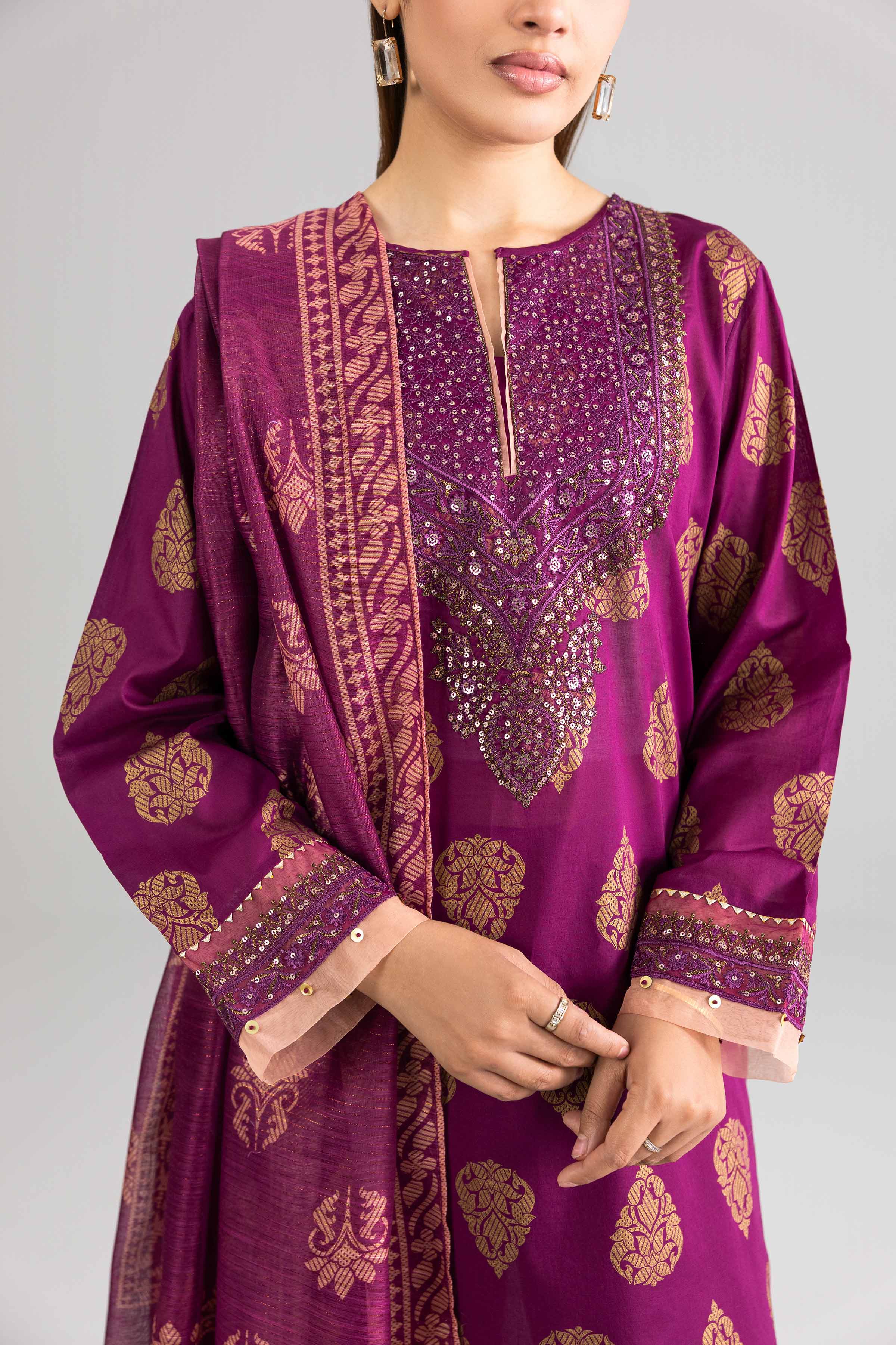 3 Piece - Printed Embroidered Suit - PE26-337