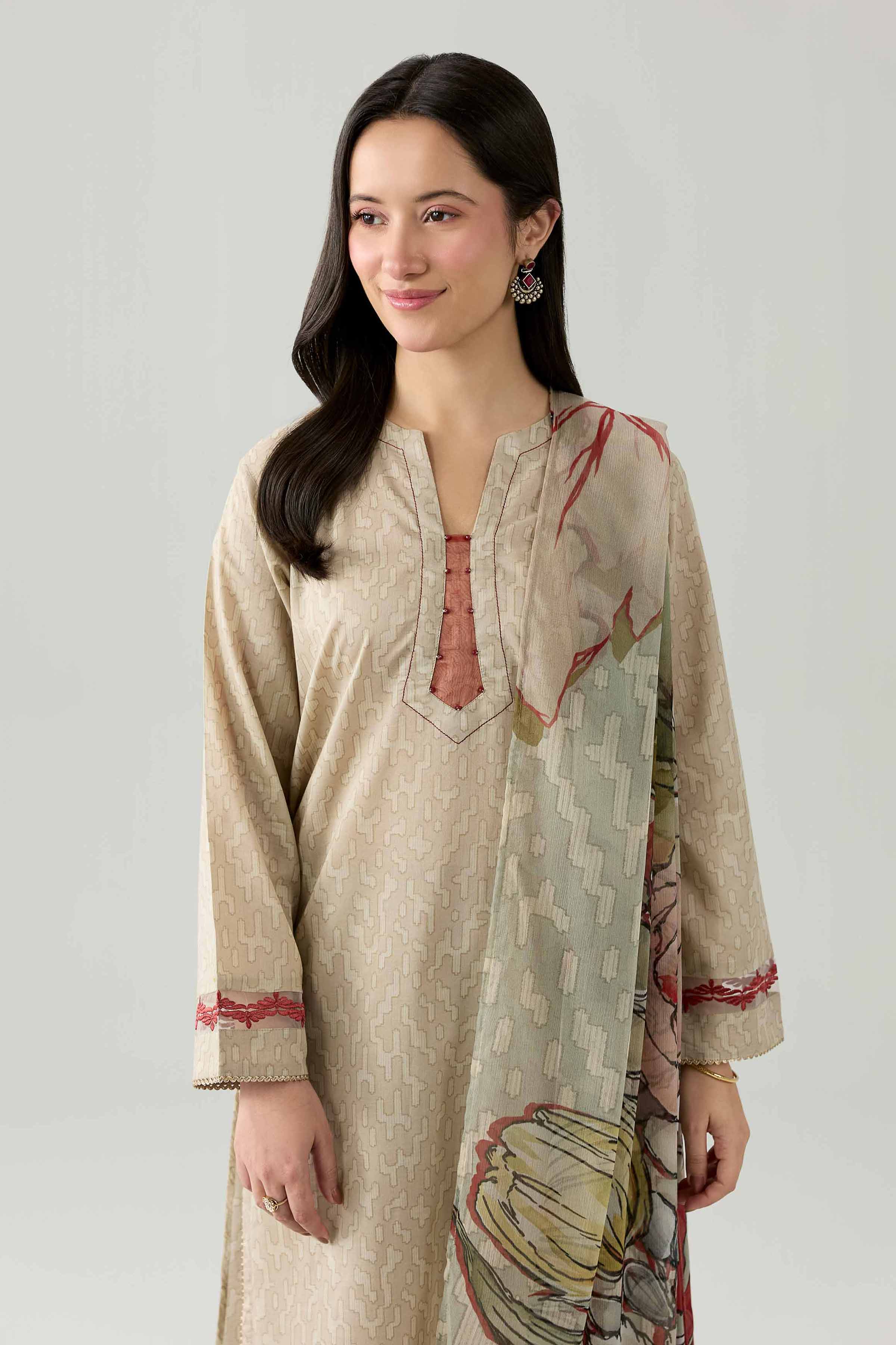 3 Piece - Printed Embroidered Suit - PE26-340