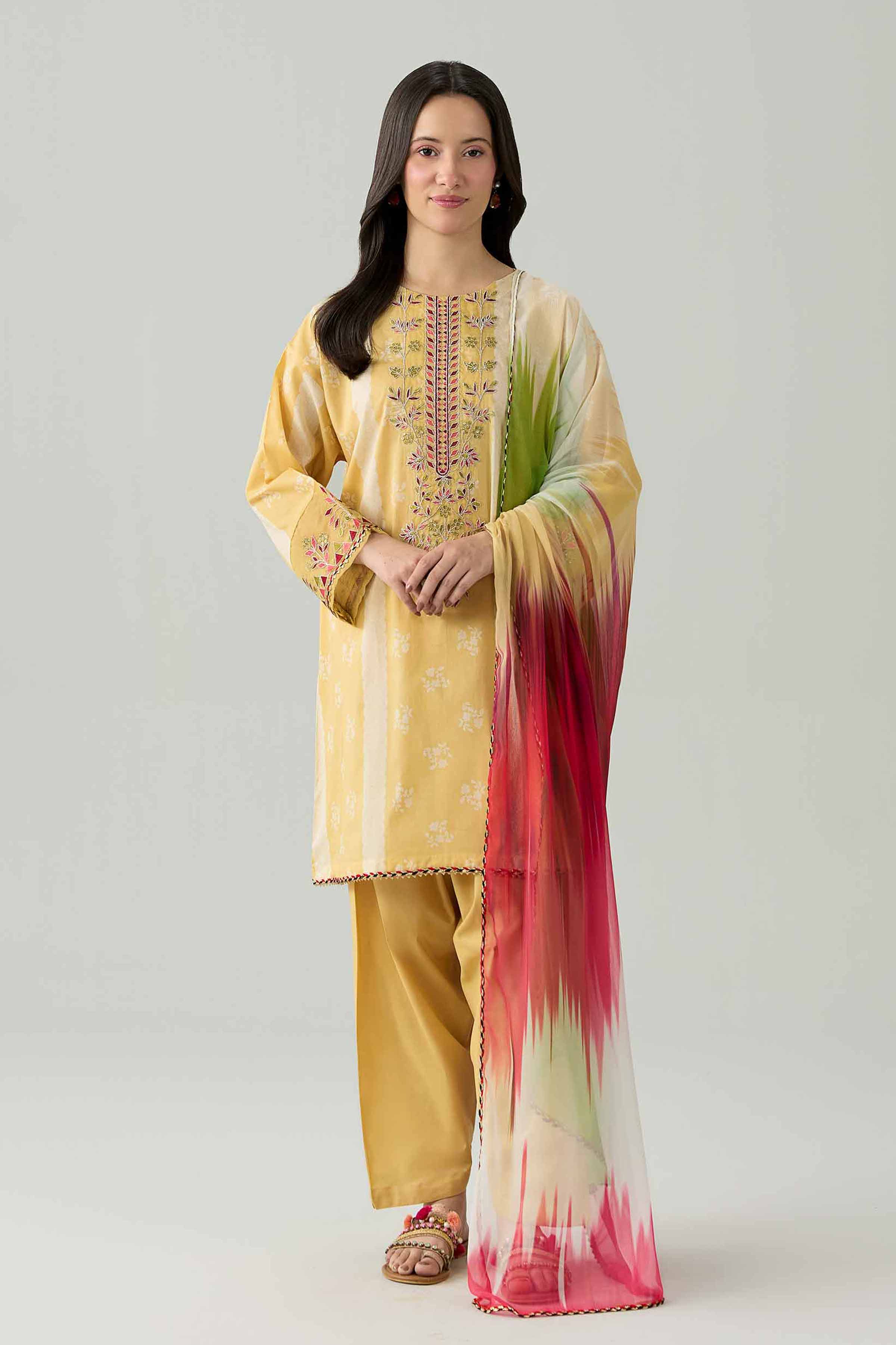3 Piece - Printed Embroidered Suit - PE26-341
