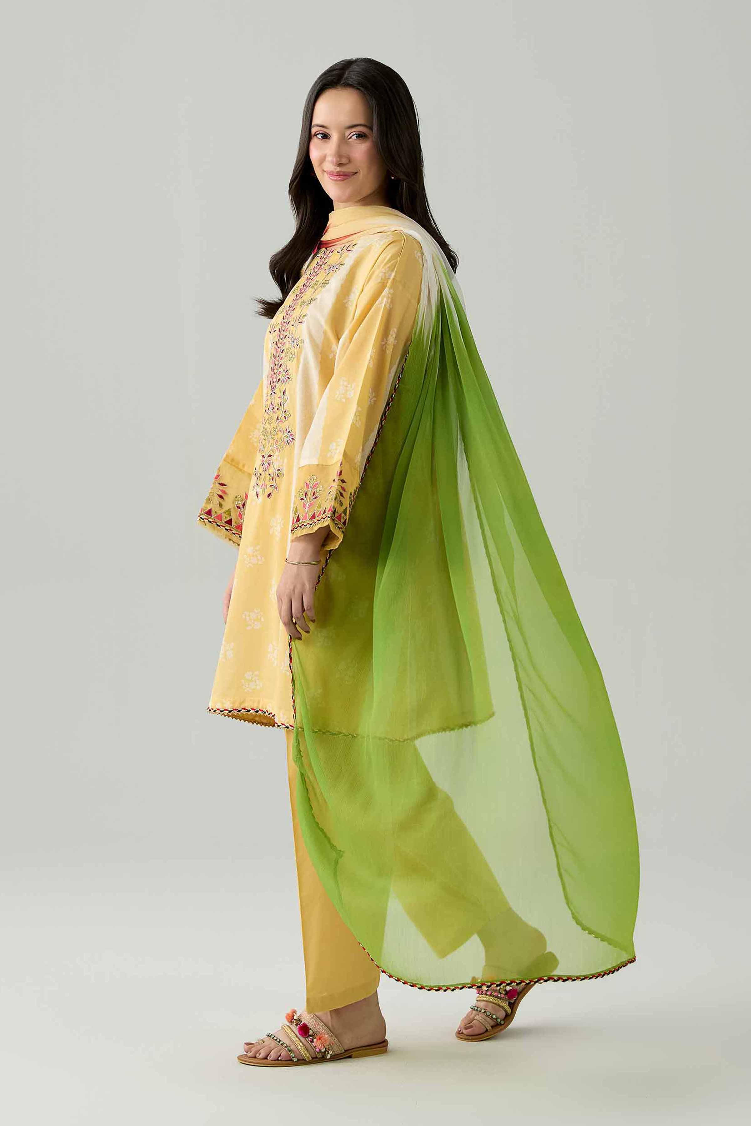 3 Piece - Printed Embroidered Suit - PE26-341