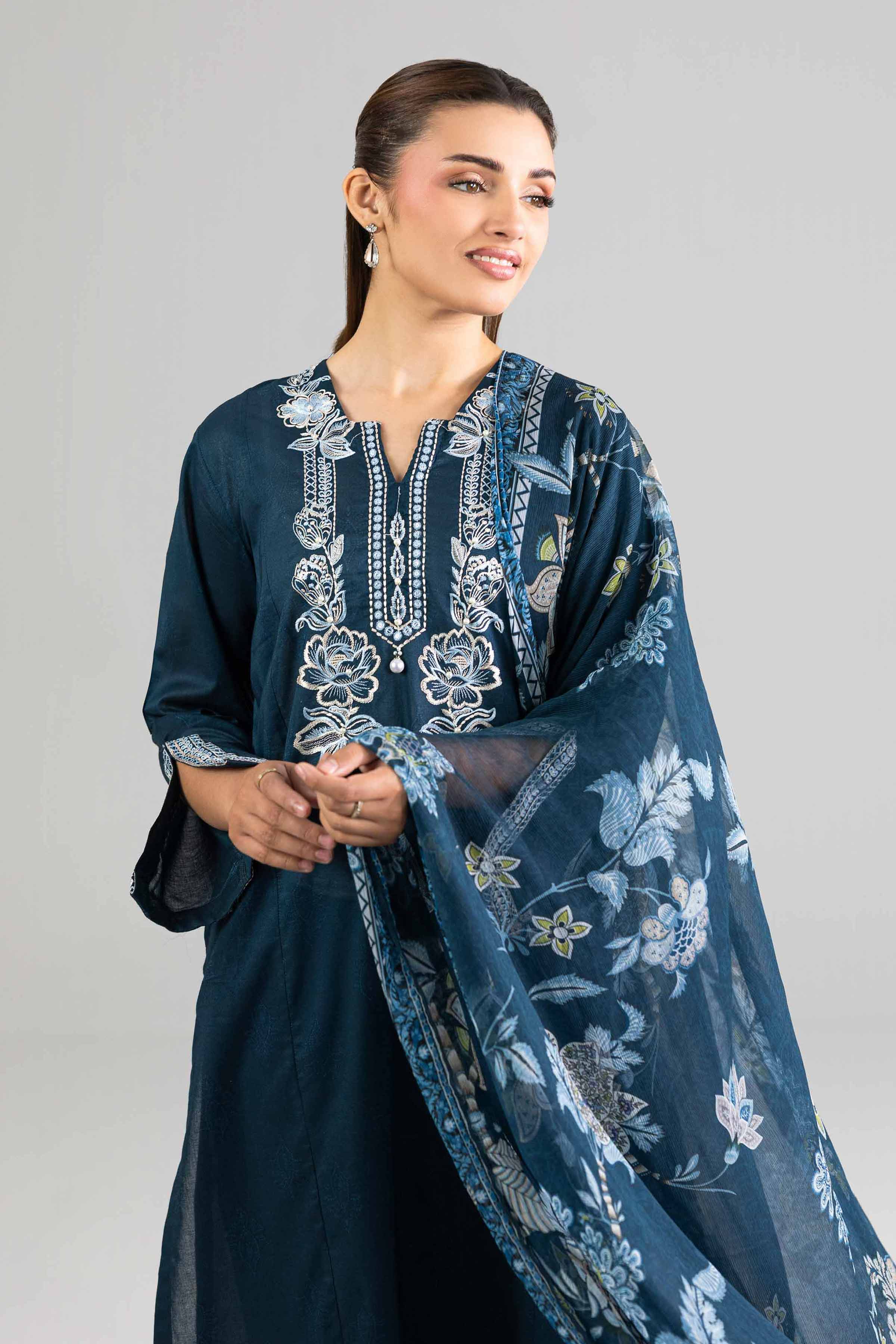 3 Piece - Printed Embroidered Suit - PE26-342