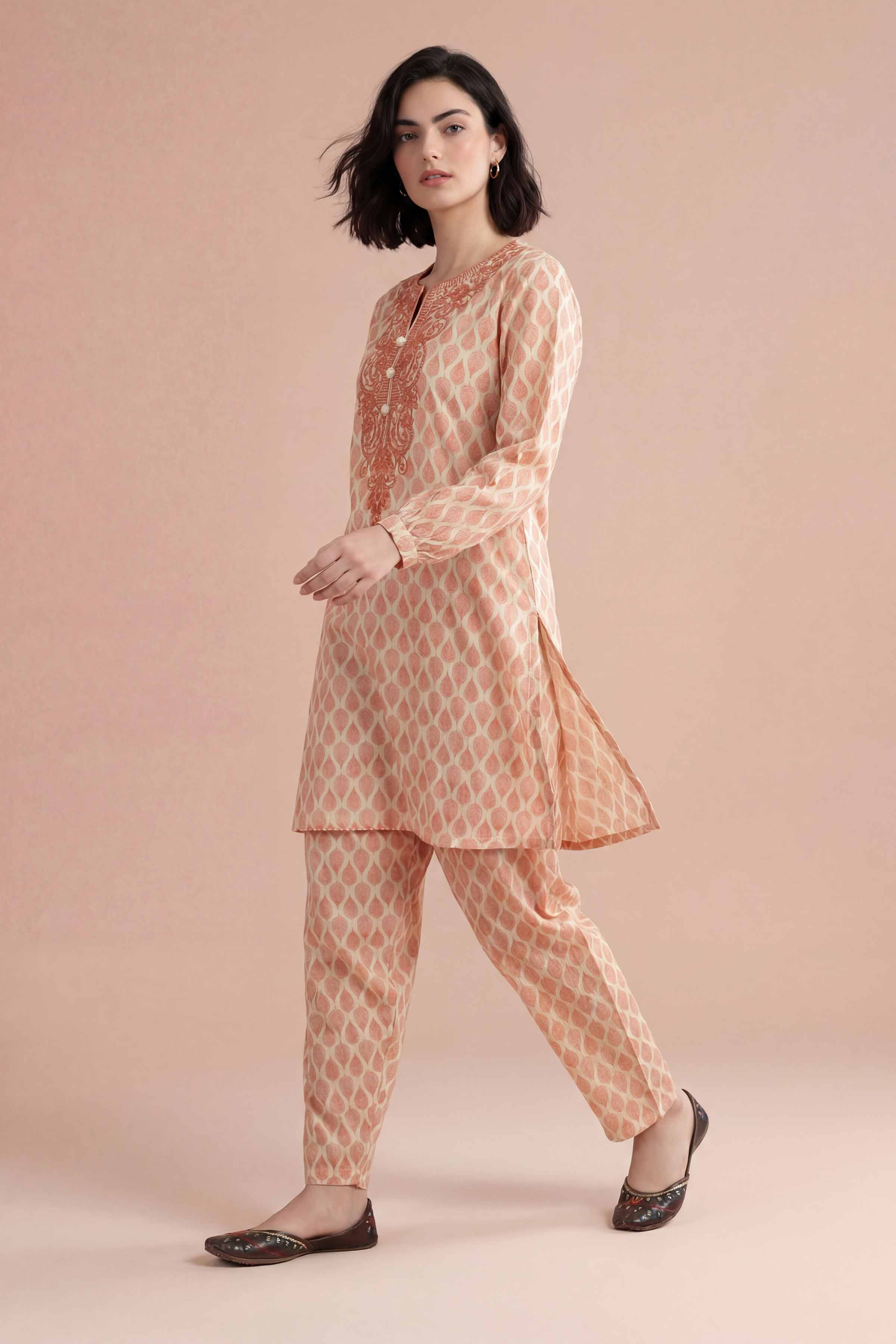 2 Piece - Printed Embroidered Suit - PE26-348