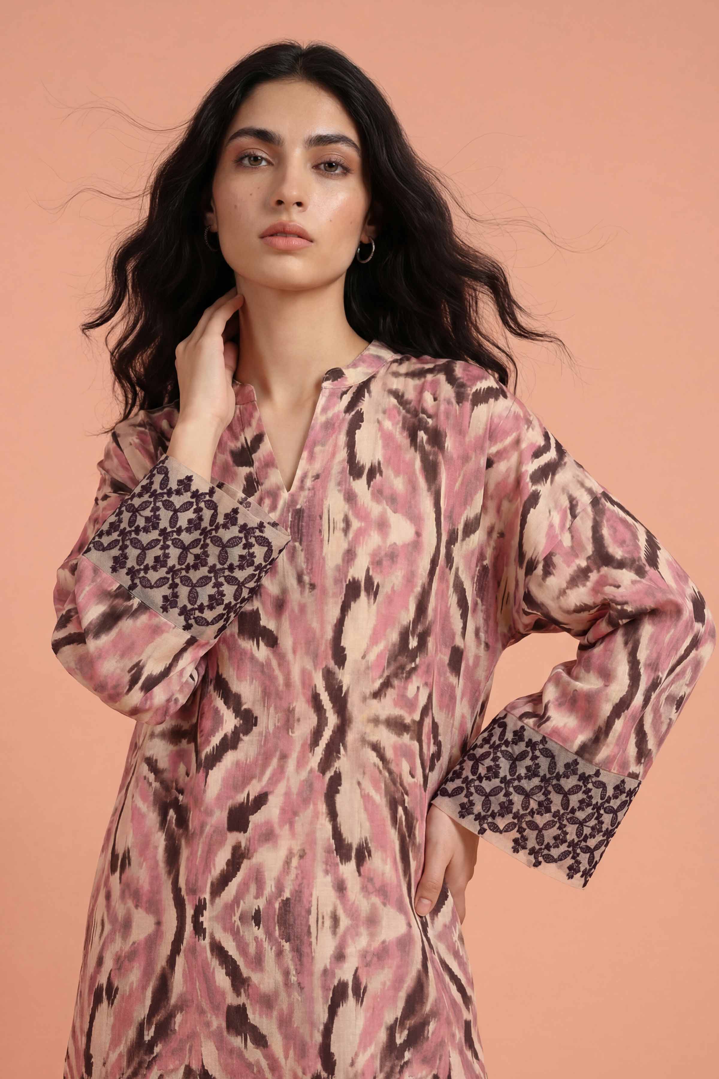 2 Piece - Printed Embroidered Suit - PE26-352