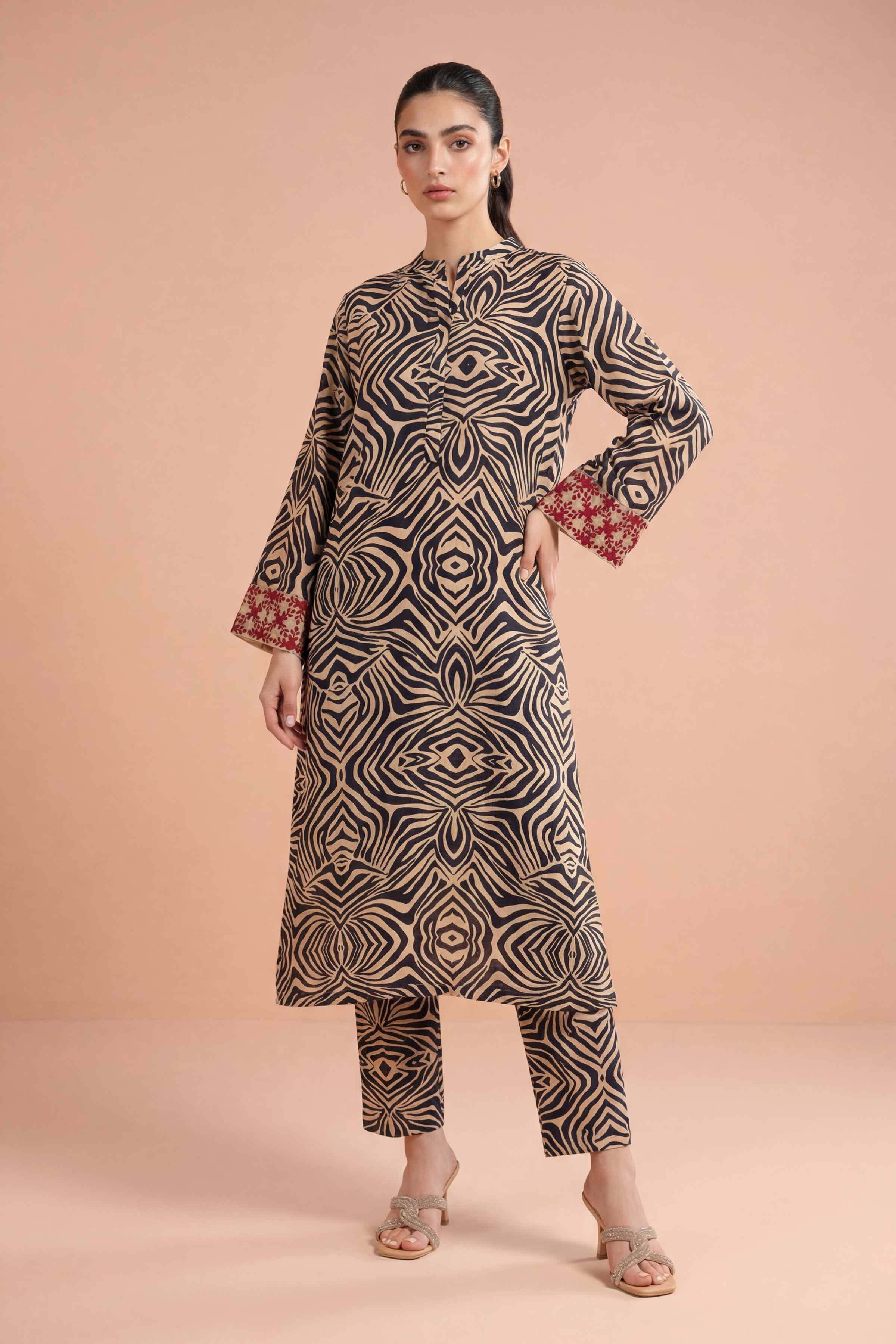 2 Piece - Printed Embroidered Suit - PE26-355