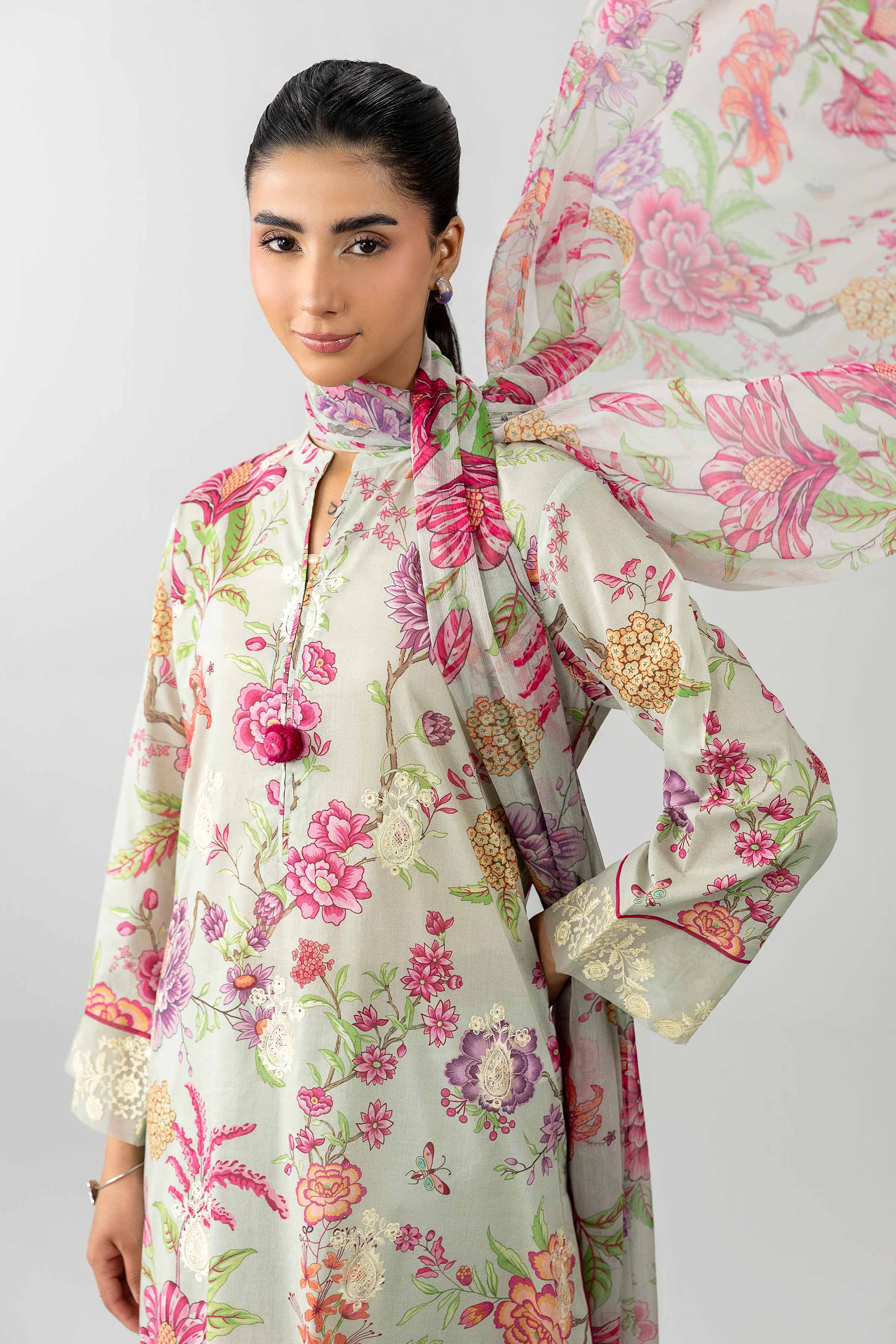 3 Piece - Printed Embroidered Suit - PE26-493