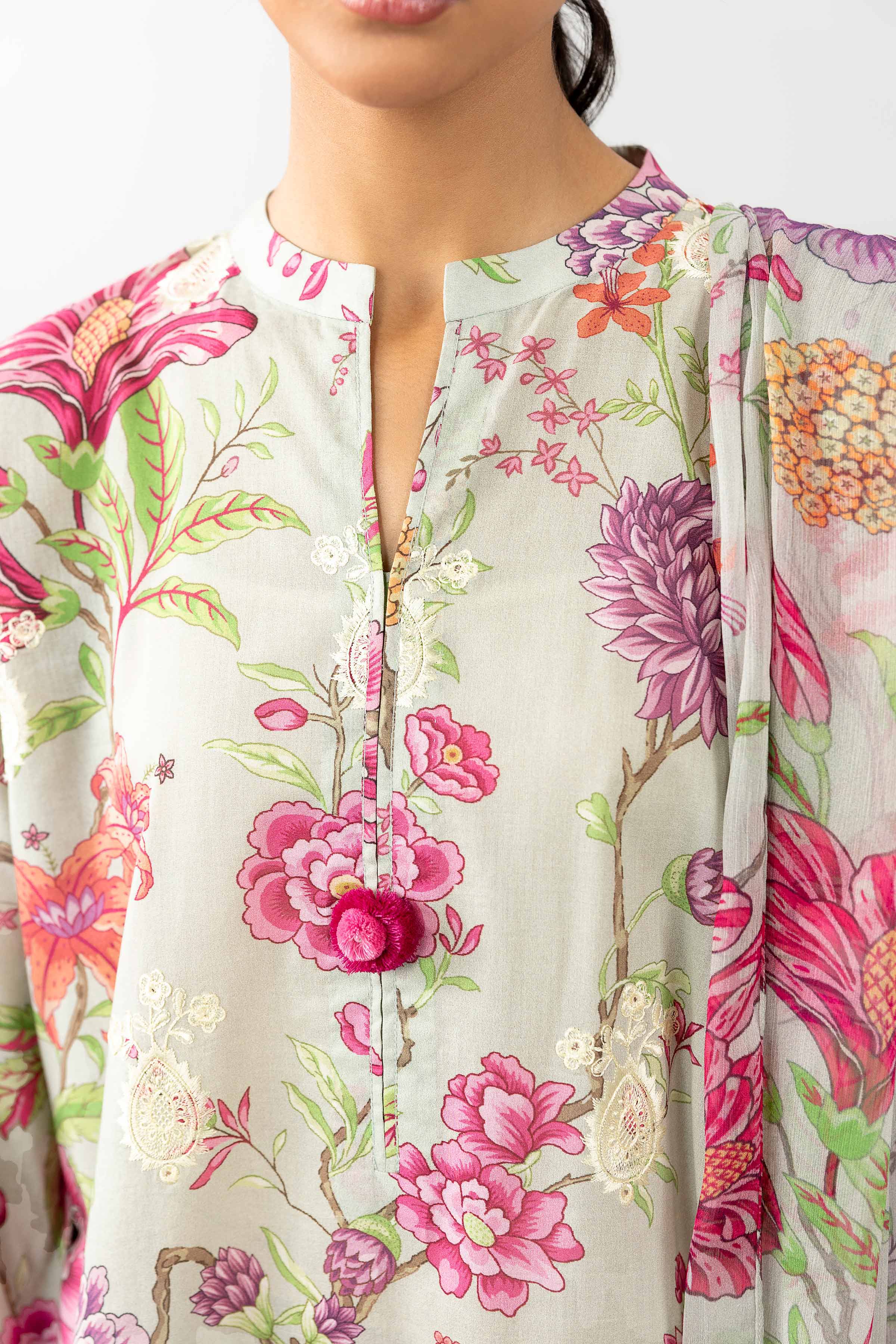 3 Piece - Printed Embroidered Suit - PE26-493