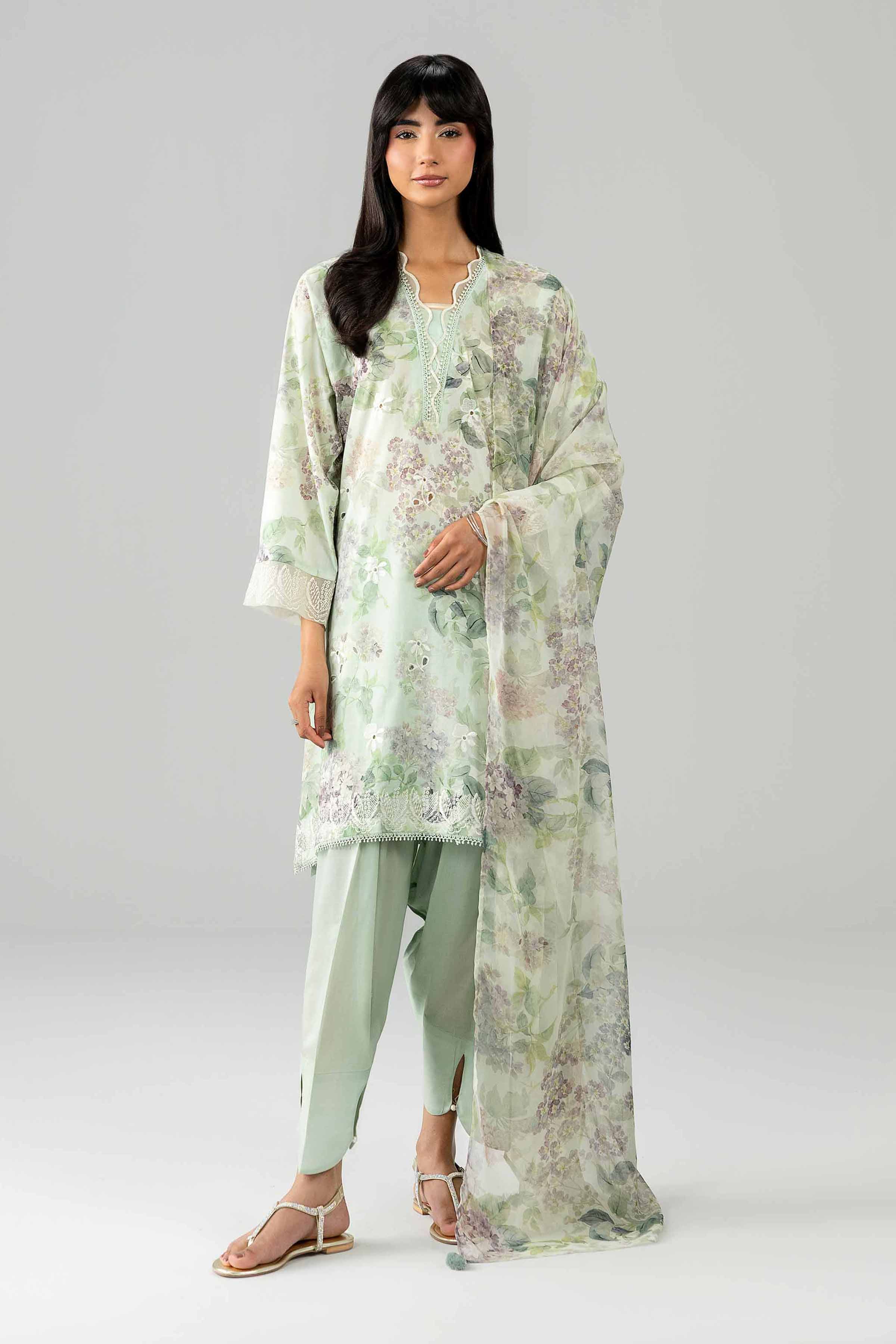 3 Piece - Printed Embroidered Suit - PE26-495