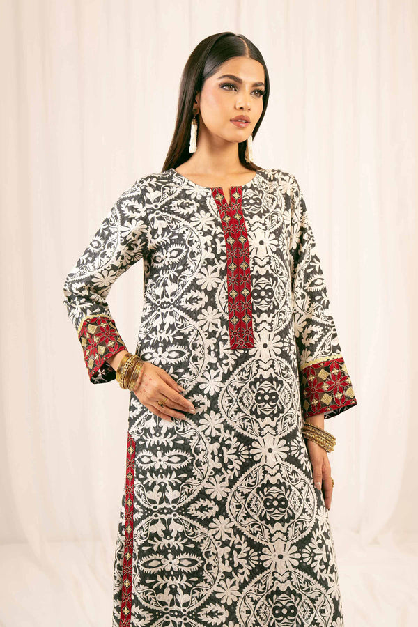 2 Piece - Printed Embroidered Suit - PFE25-31