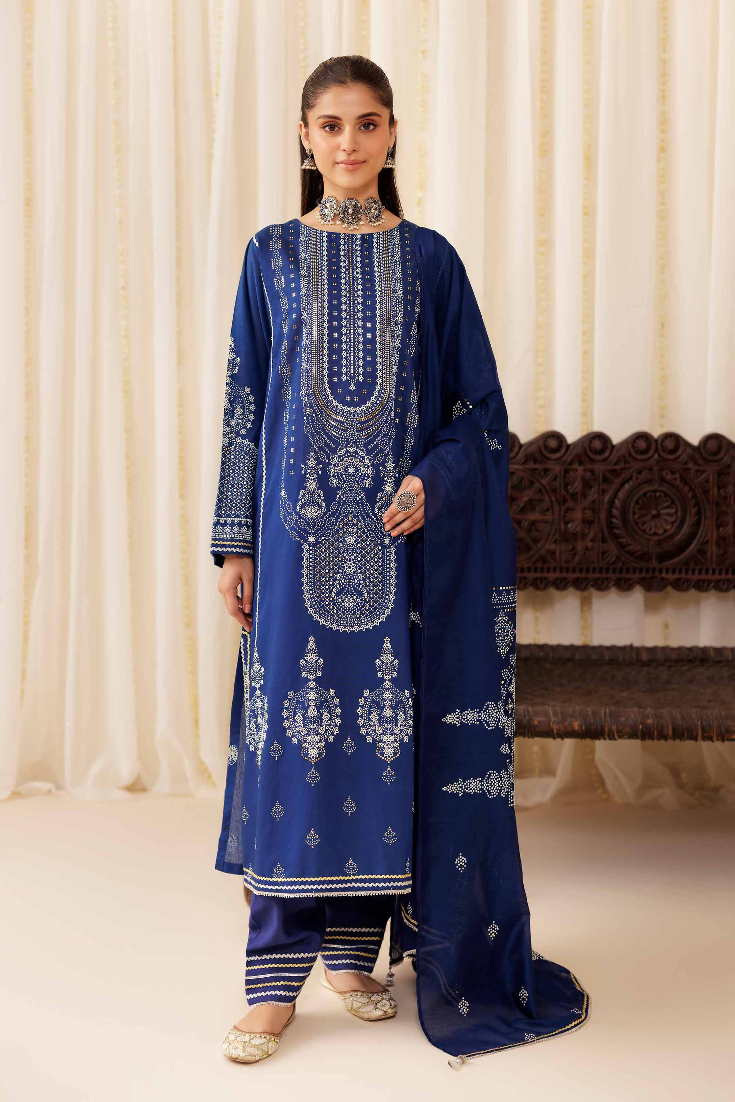 Buy Blue Solids Mukaish 3-piece ready to wear Suit