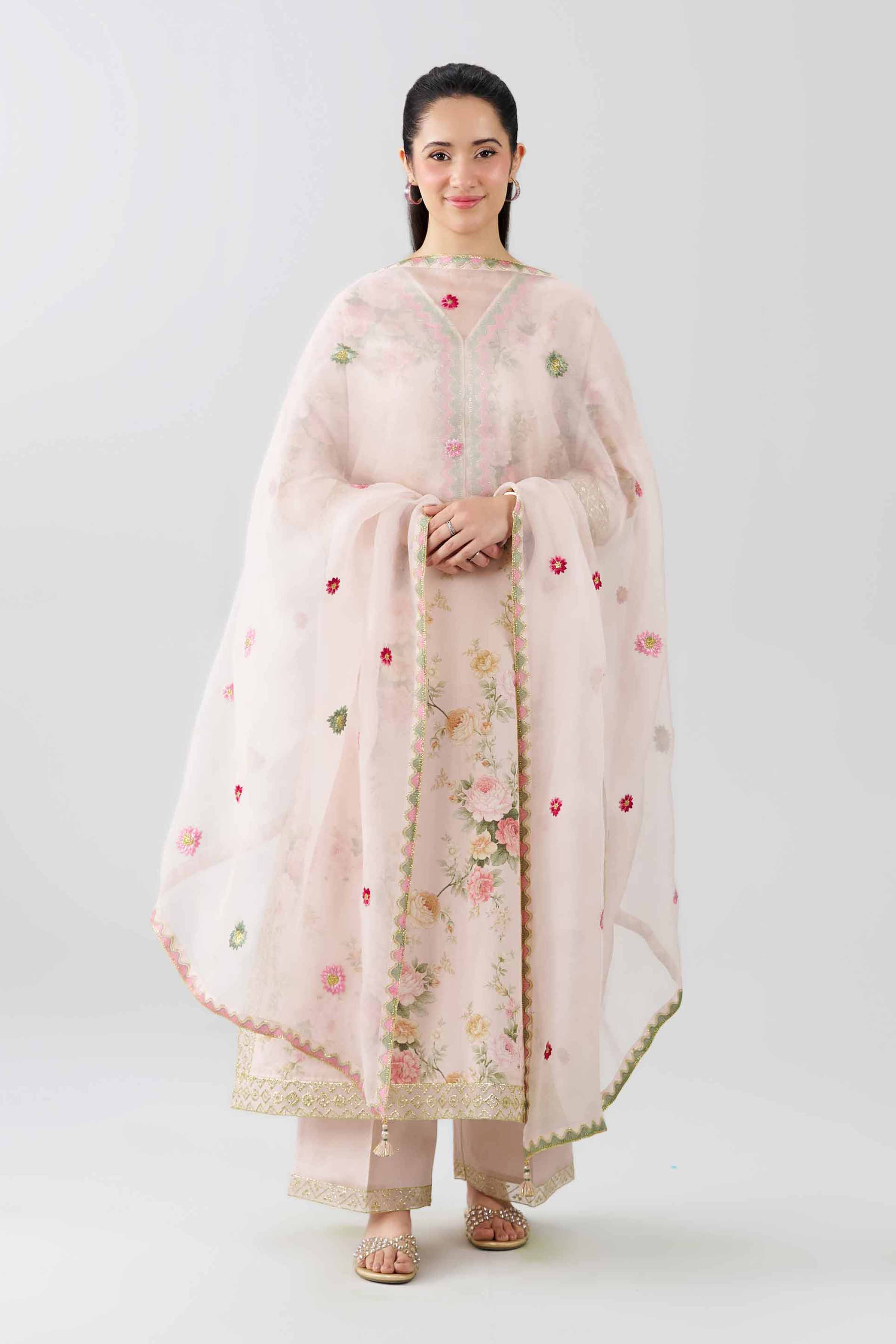 3 Piece - Printed Embroidered Suit - PFE26-60