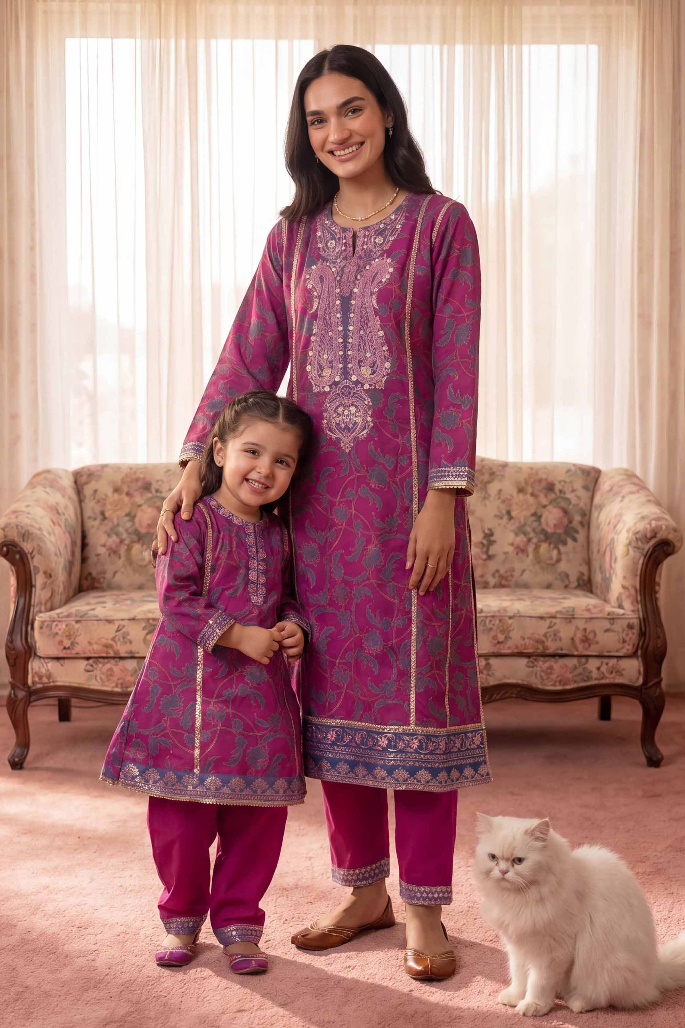 2 Piece - Printed Embroidered Suit - PMD26-02 M