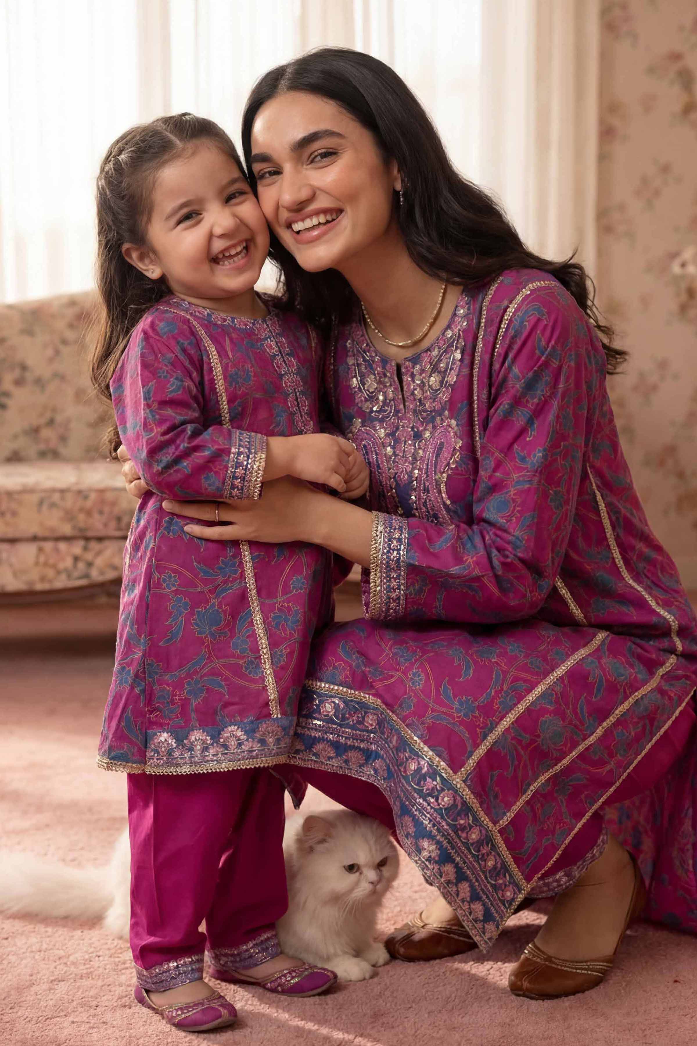 2 Piece - Printed Embroidered Suit - PMD26-02 D