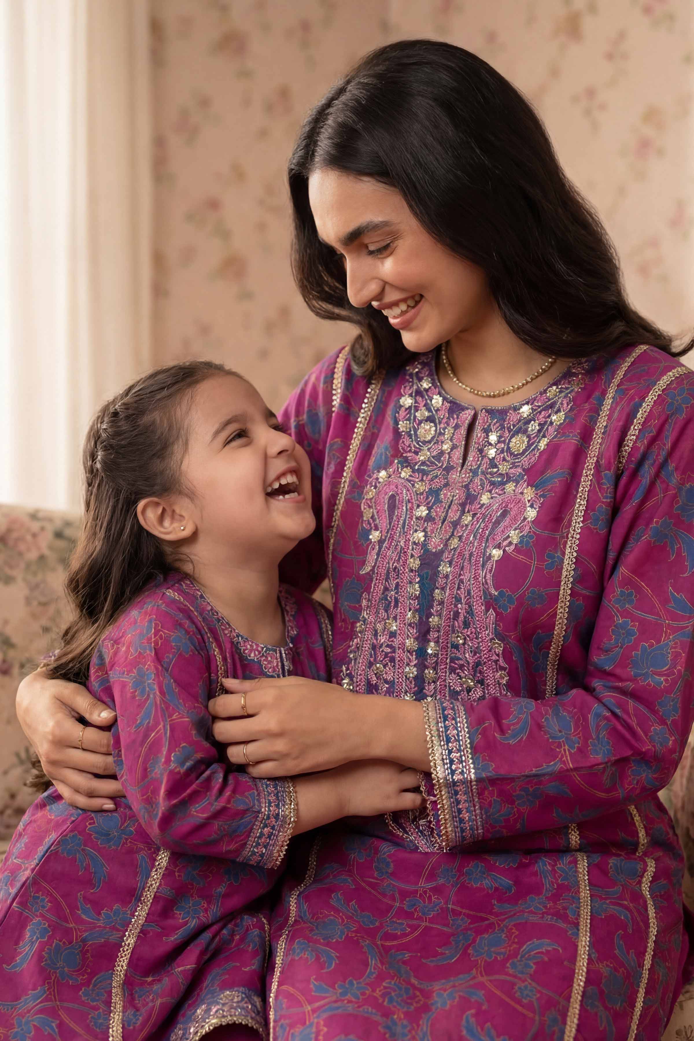 2 Piece - Printed Embroidered Suit - PMD26-02 D