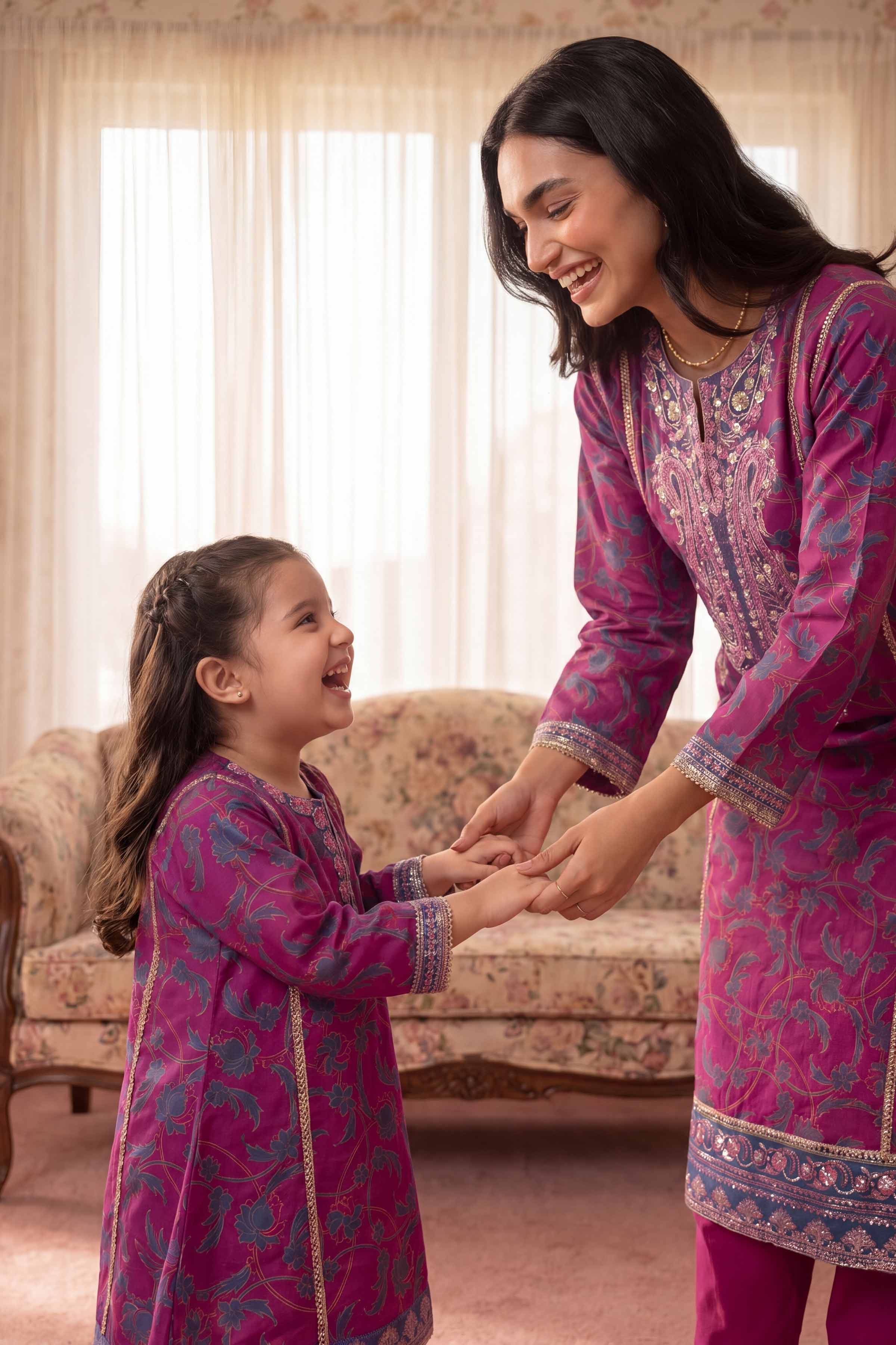 2 Piece - Printed Embroidered Suit - PMD26-02 D