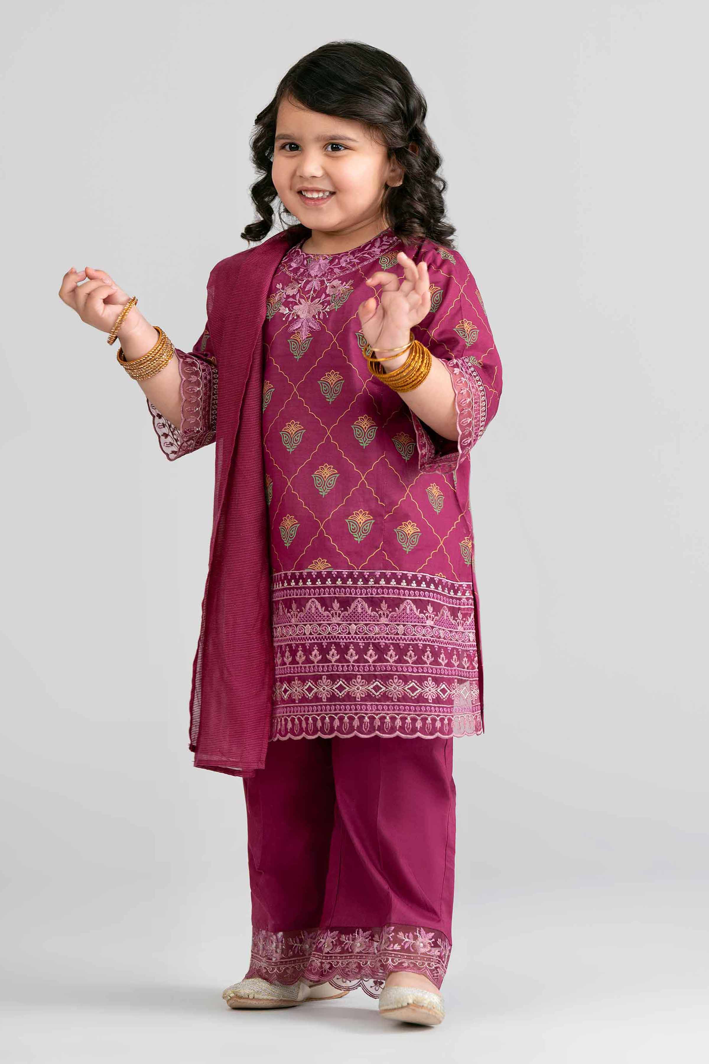 3 Piece - Printed Embroidered Suit - PMD26-41 D