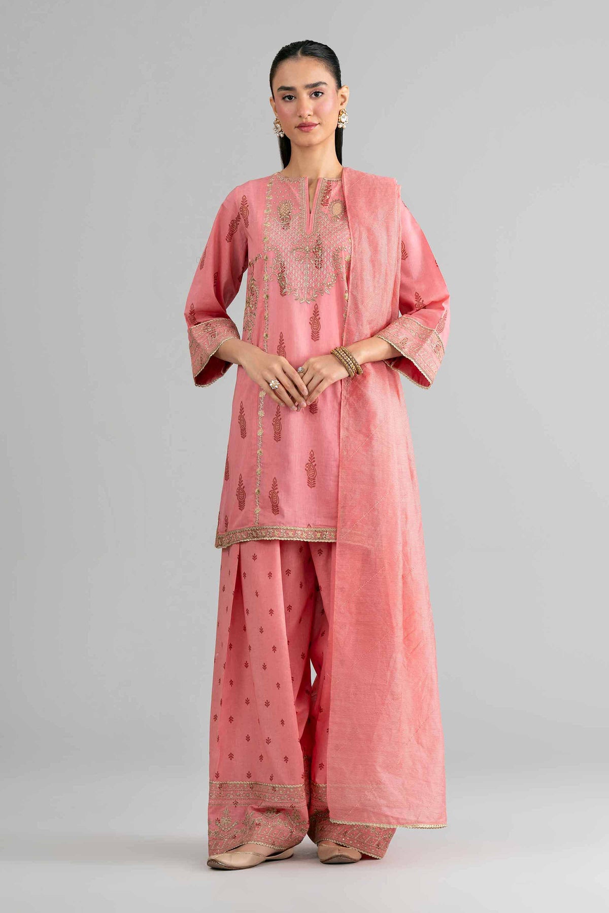 Buy Pink Embroidered Lawn 3PC Ready To Wear Suit -Nishat USA