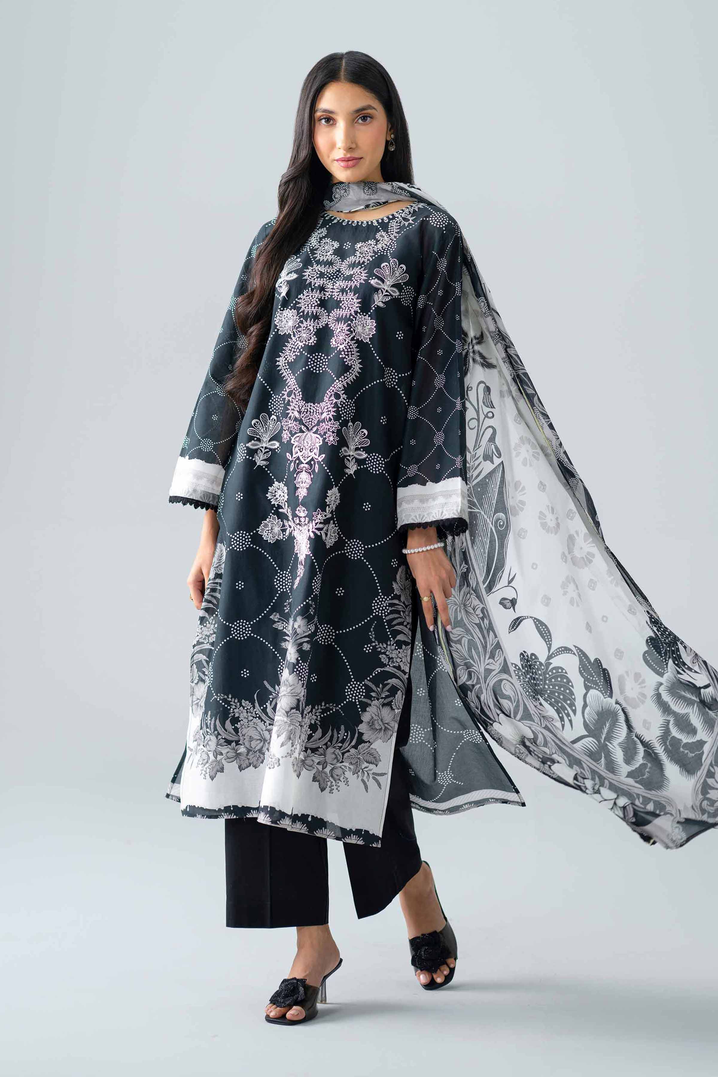 3 Piece - Printed Embroidered Suit - PMS26-05
