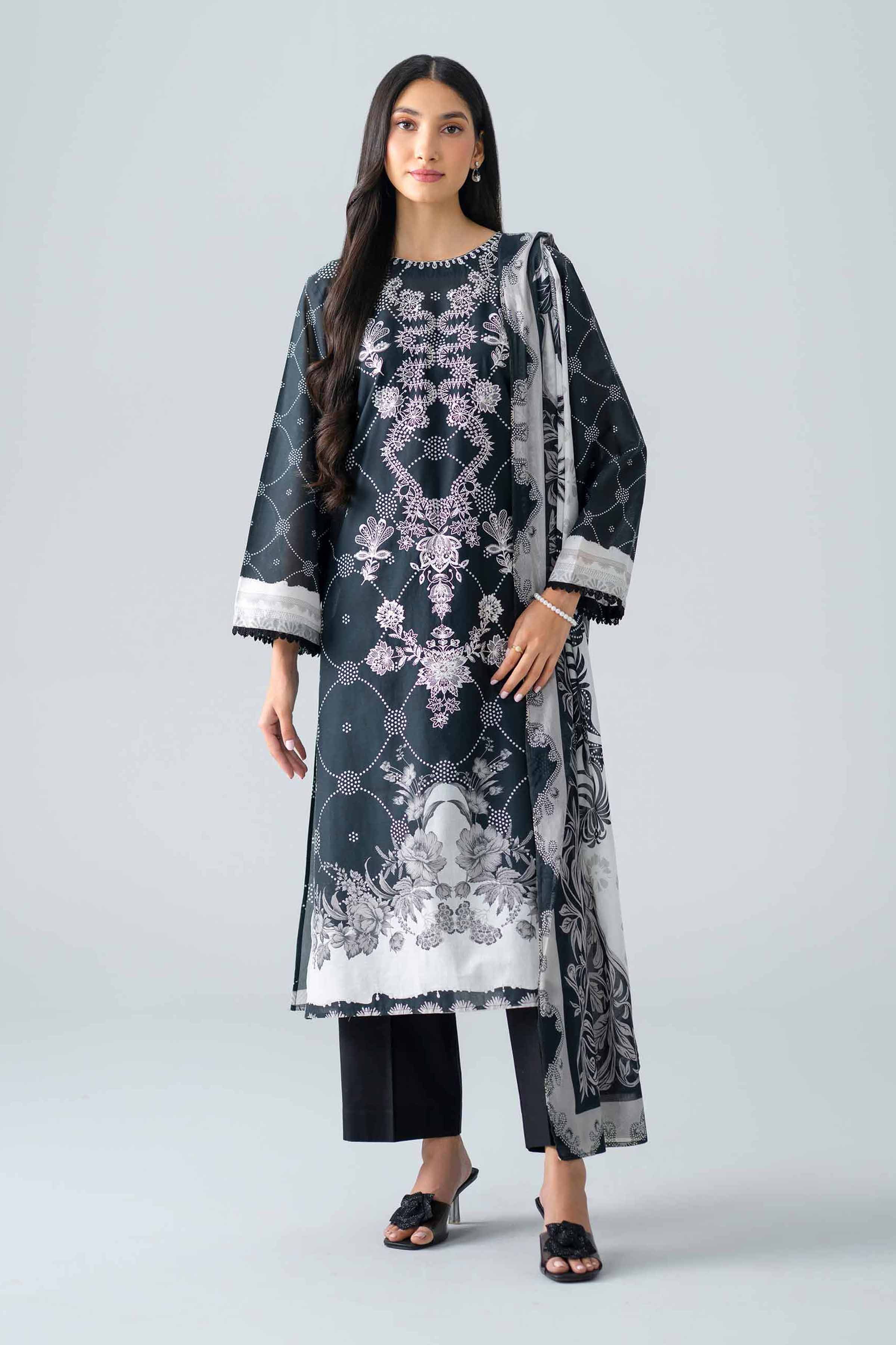 3 Piece - Printed Embroidered Suit - PMS26-05