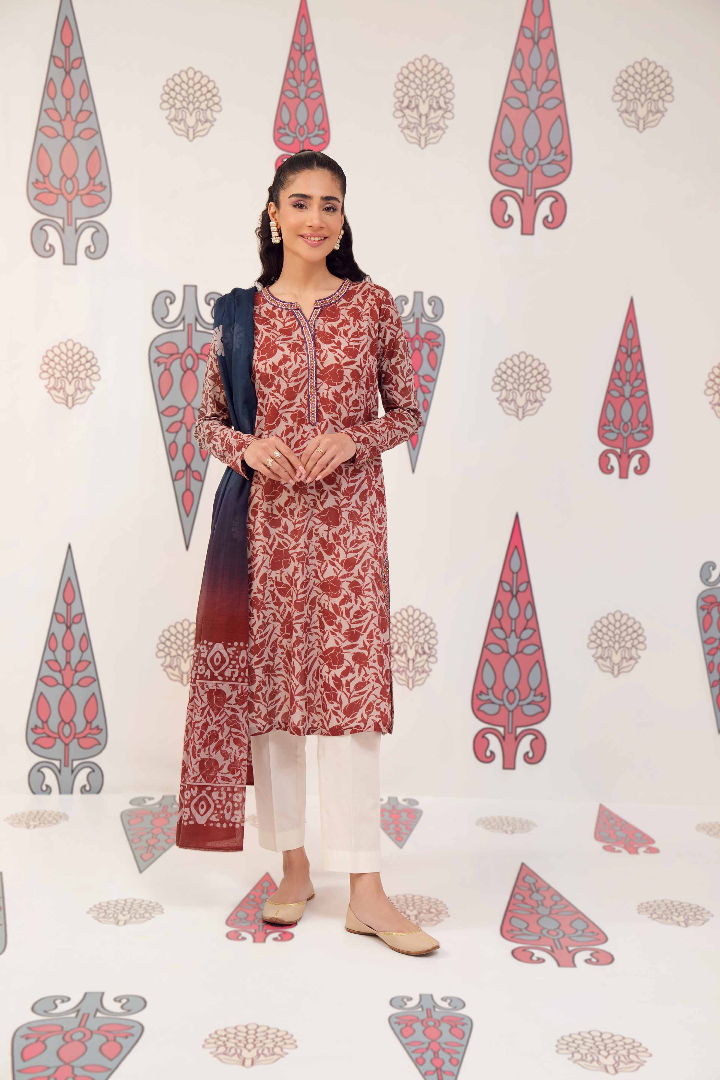 2 Piece - Printed Embroidered Suit - PS24-149