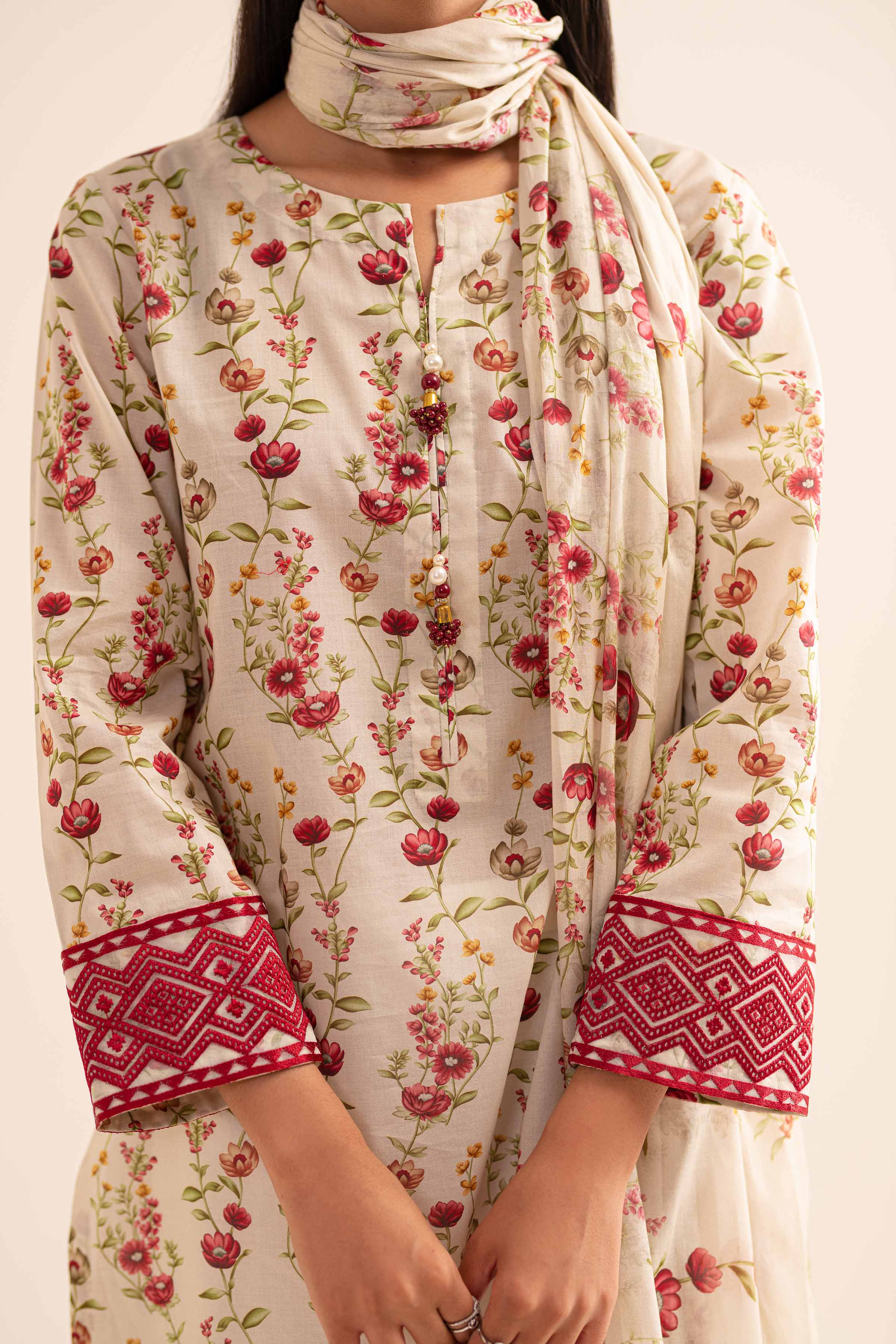 2 Piece - Printed Embroidered Suit - PS24-253