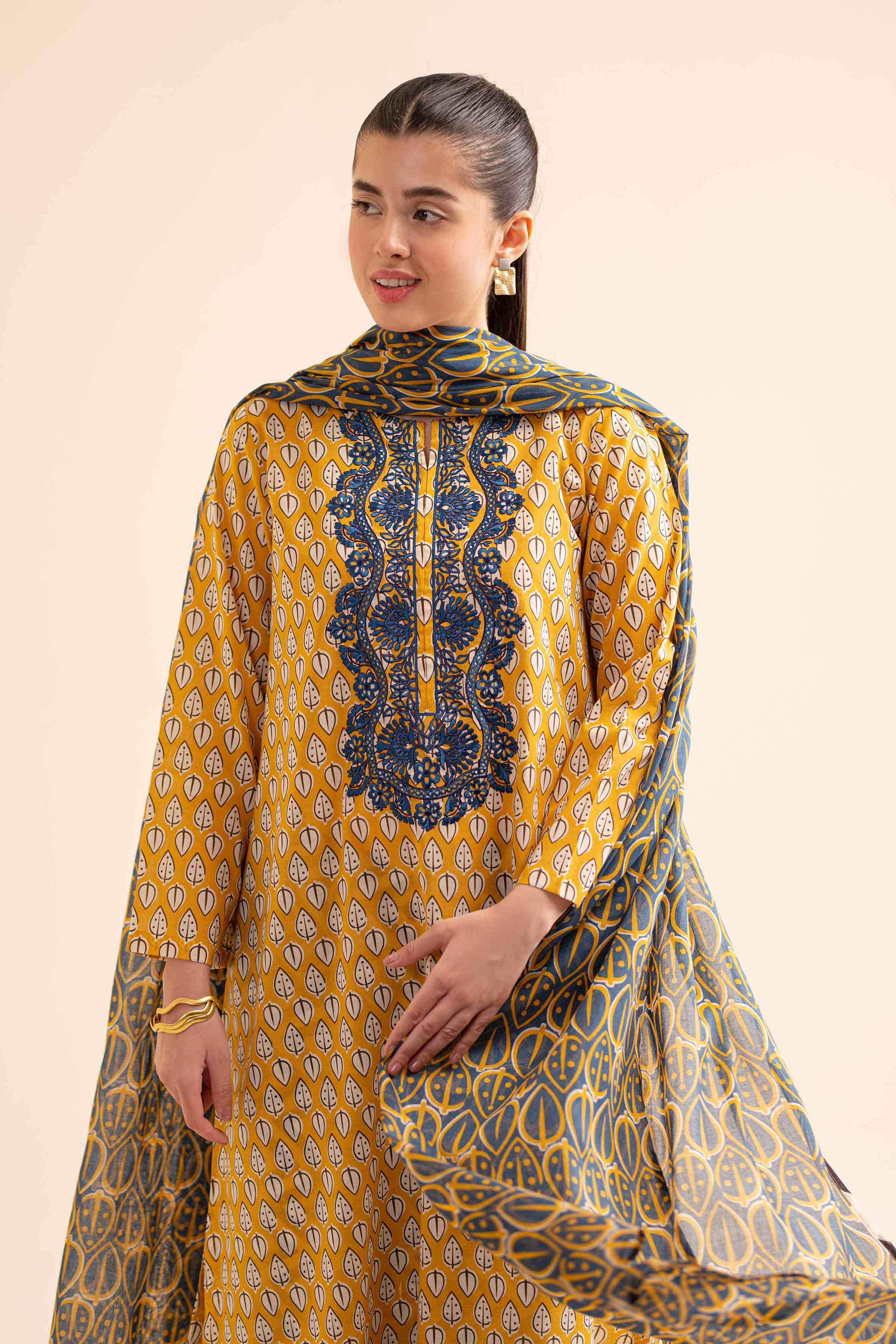 3 Piece - Printed Embroidered Suit - PS24-257