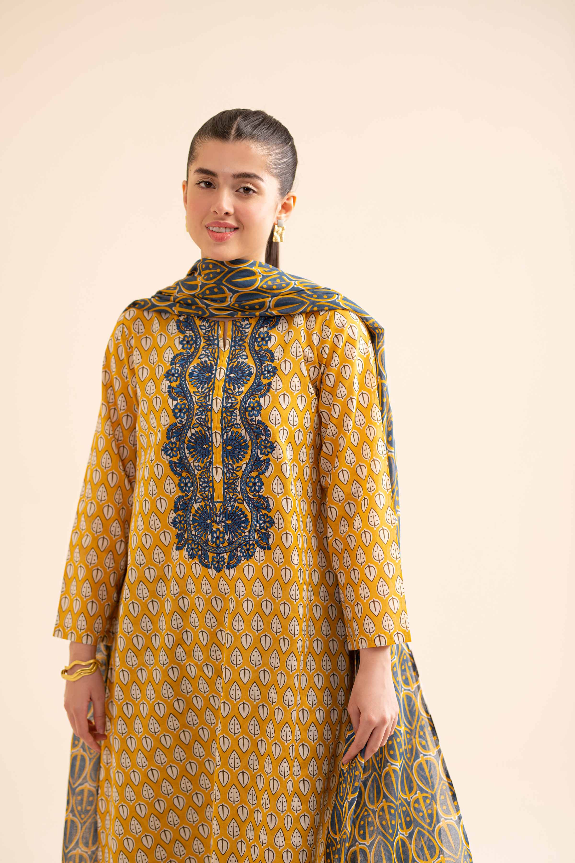 3 Piece - Printed Embroidered Suit - PS24-257