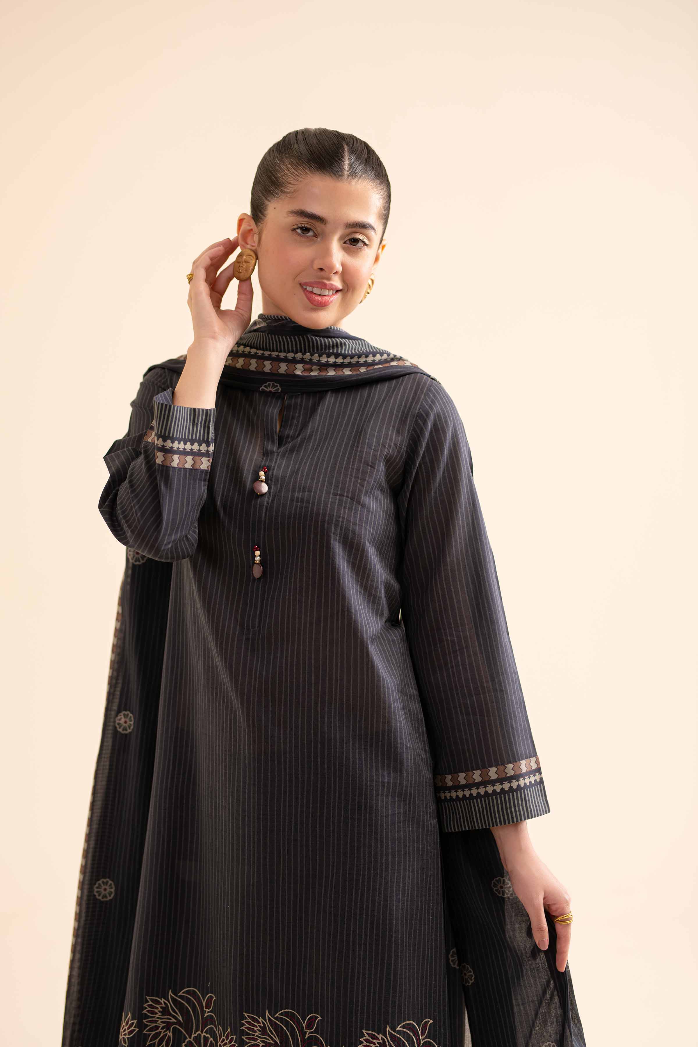 3 Piece - Printed Embroidered Suit - PS24-260