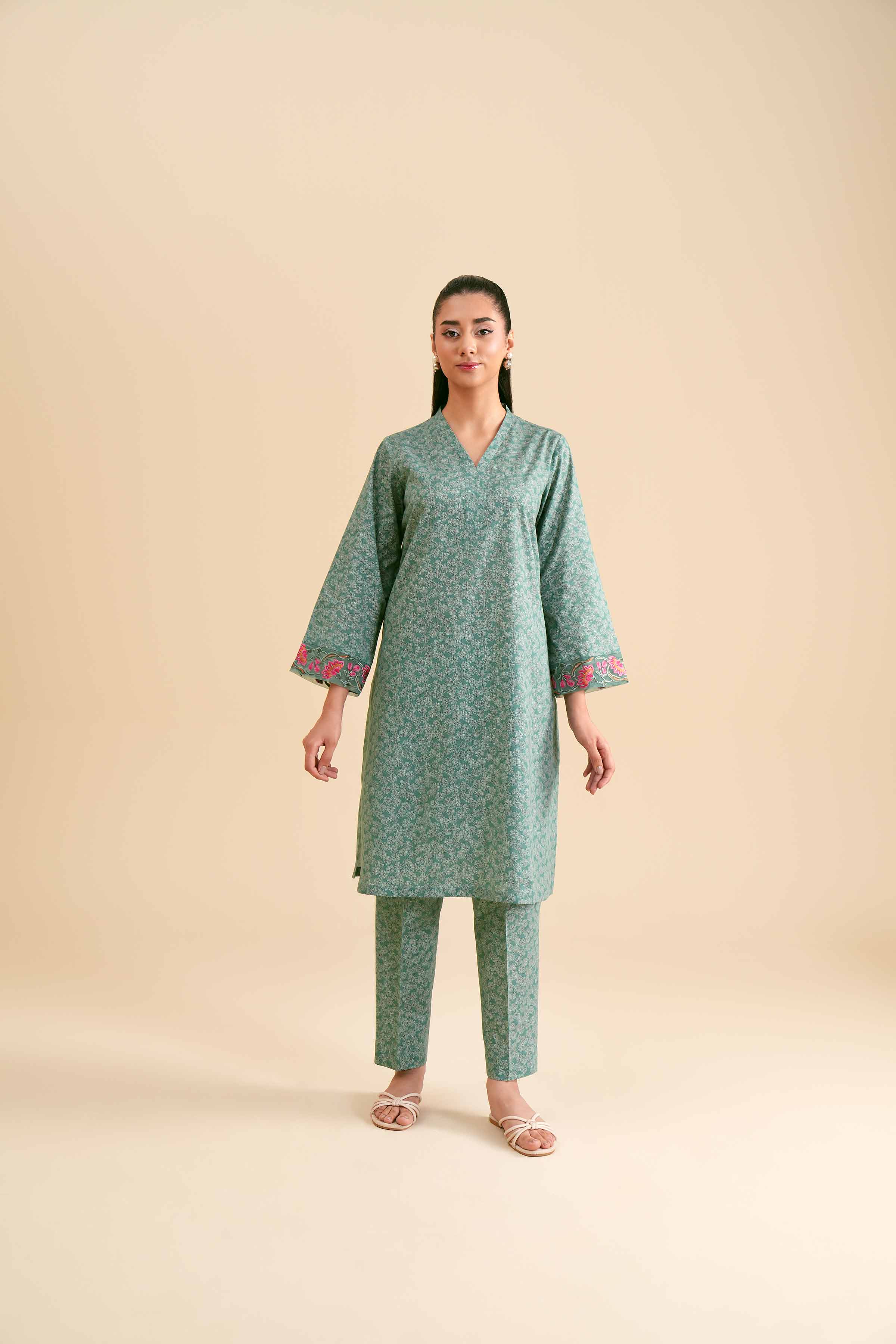 2 Piece - Printed Embroidered Suit - PS24-303