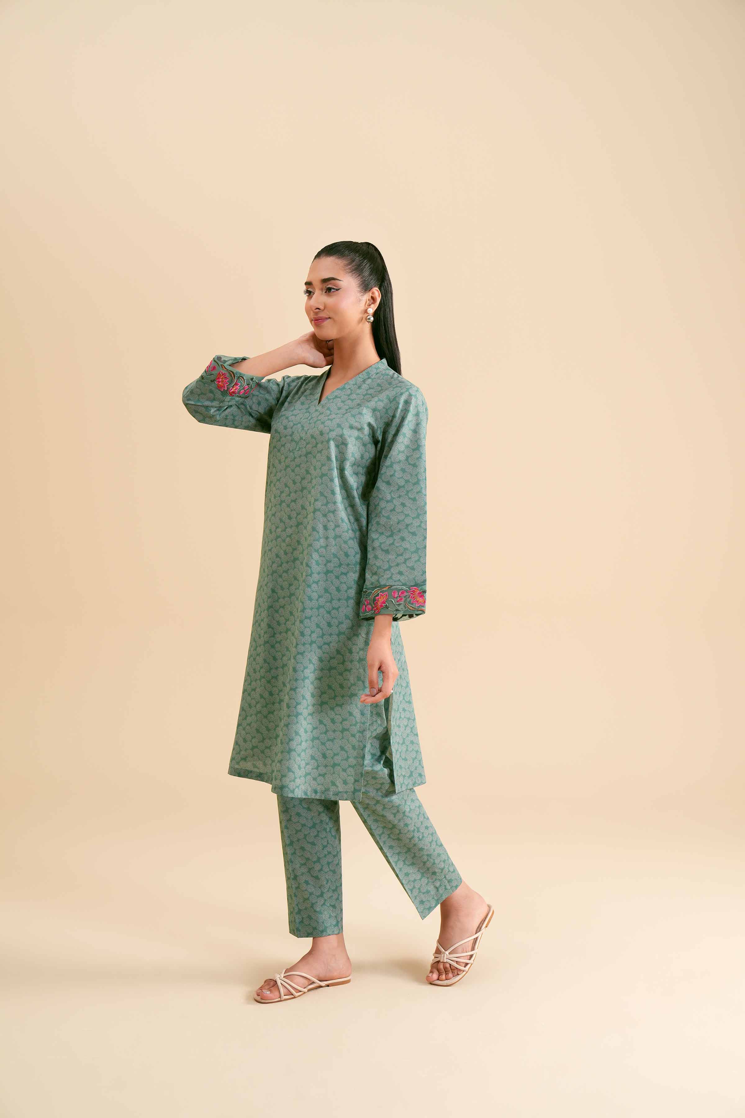 2 Piece - Printed Embroidered Suit - PS24-303