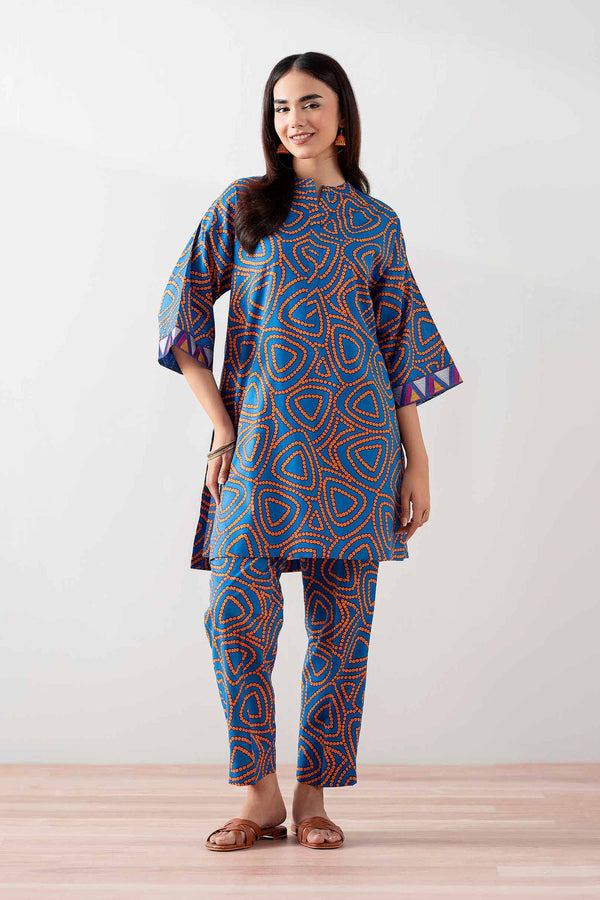 2 Piece - Printed Embroidered Suit - PS25-146