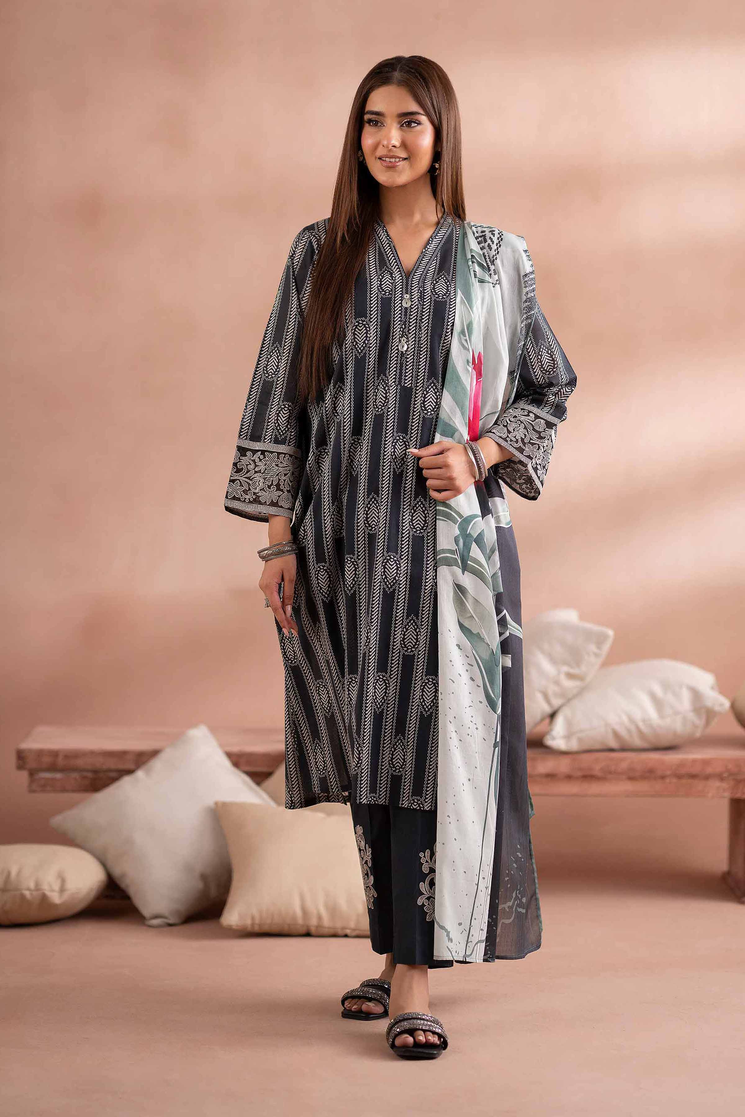 3 Piece - Printed Embroidered Suit - PS25-171