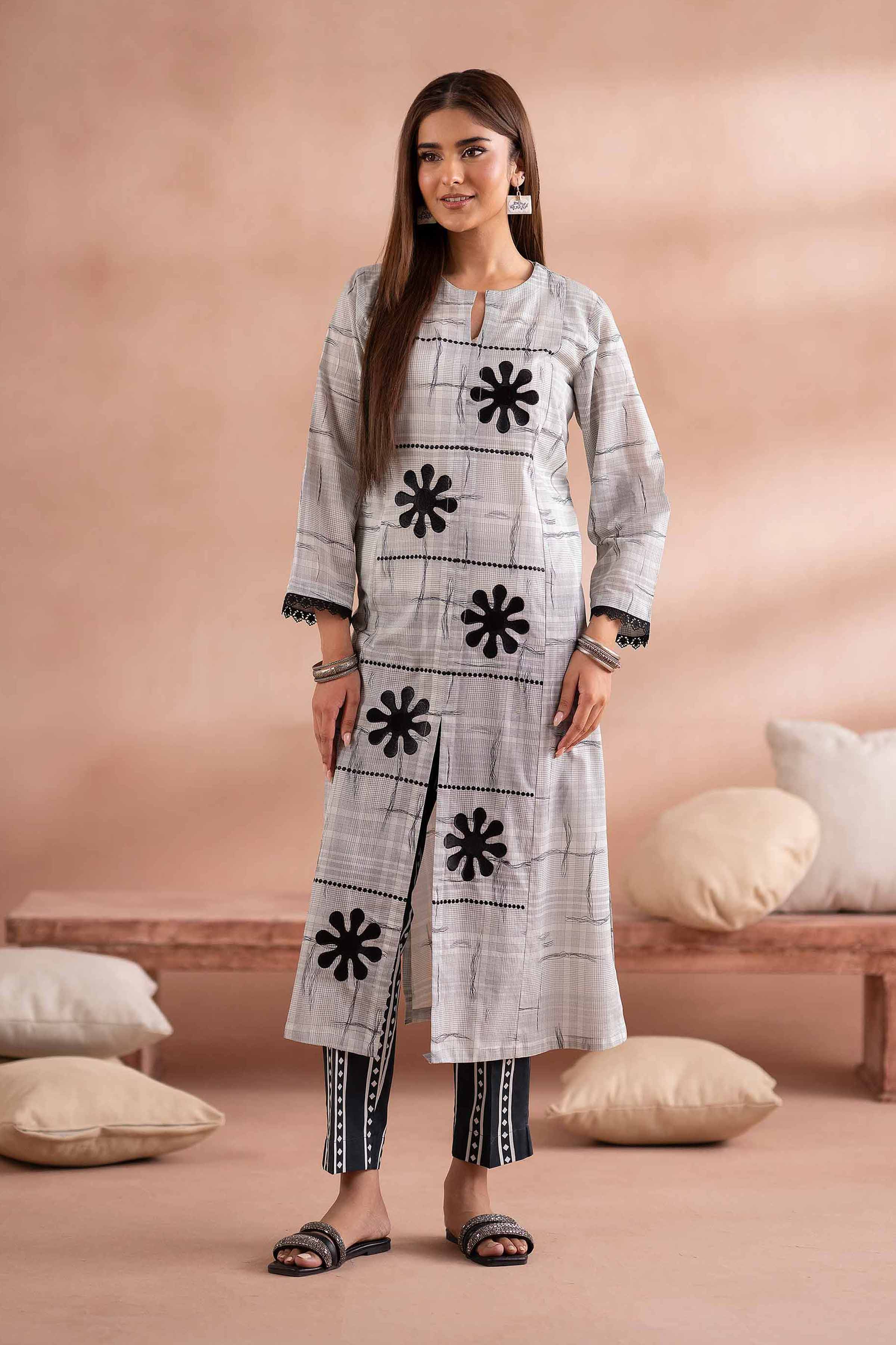 Buy Black & White Embroidered Lawn 2-piece ready to wear Dress